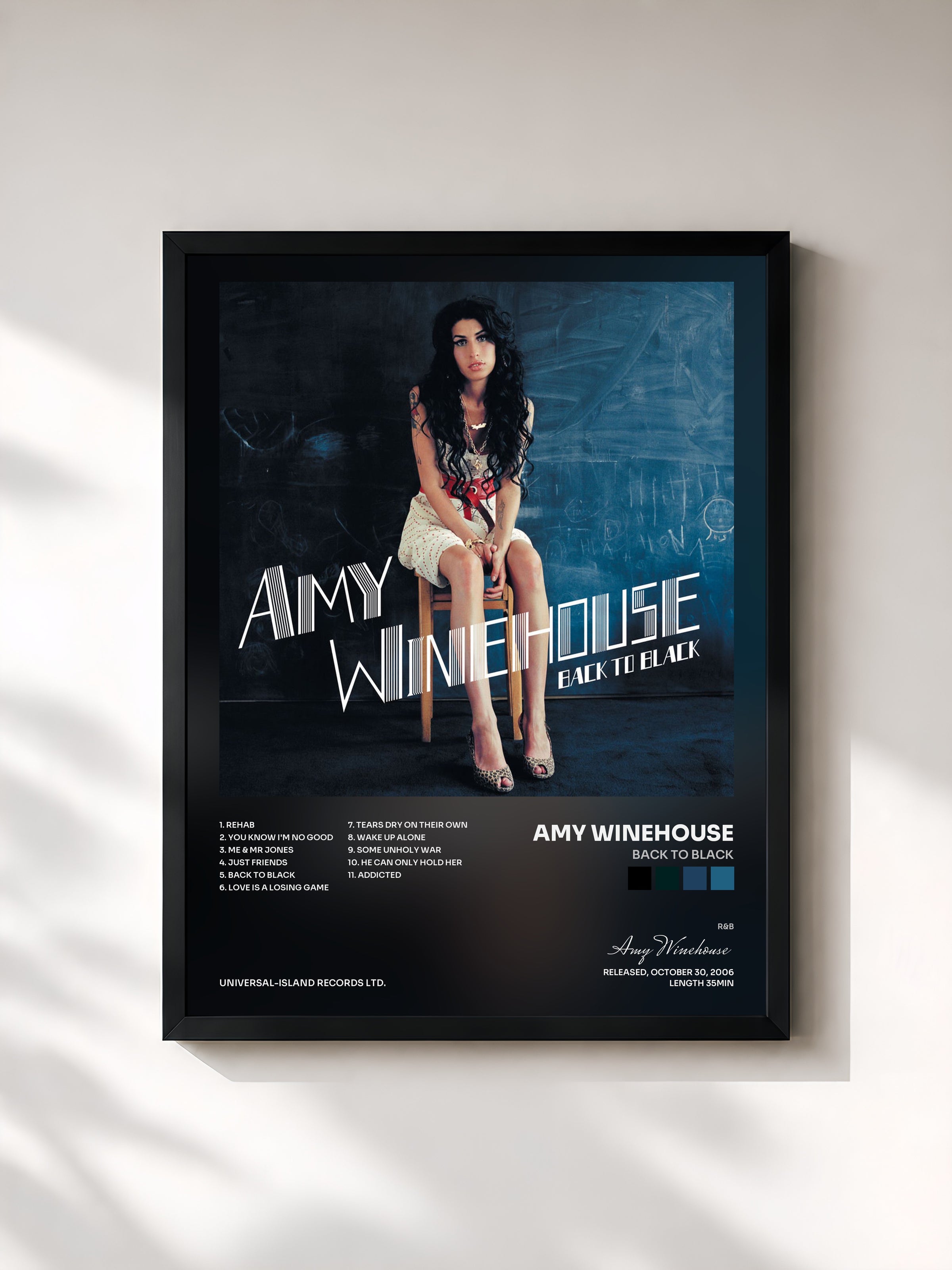 #noir Back To Black di Amy Winehouse in stampa incorniciata, cornice nera, stampata e incorniciata in Francia