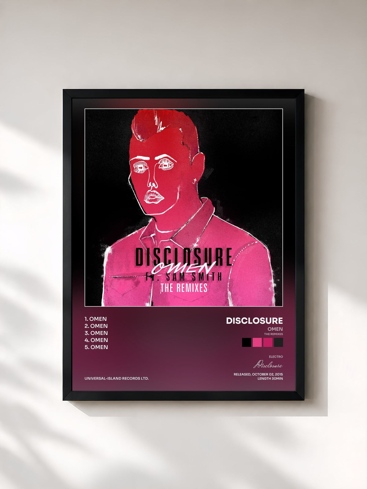 #noir Tableau de l'album Omen (The Remixes) de Disclosure, cadre noir, imprimé et encadré en France