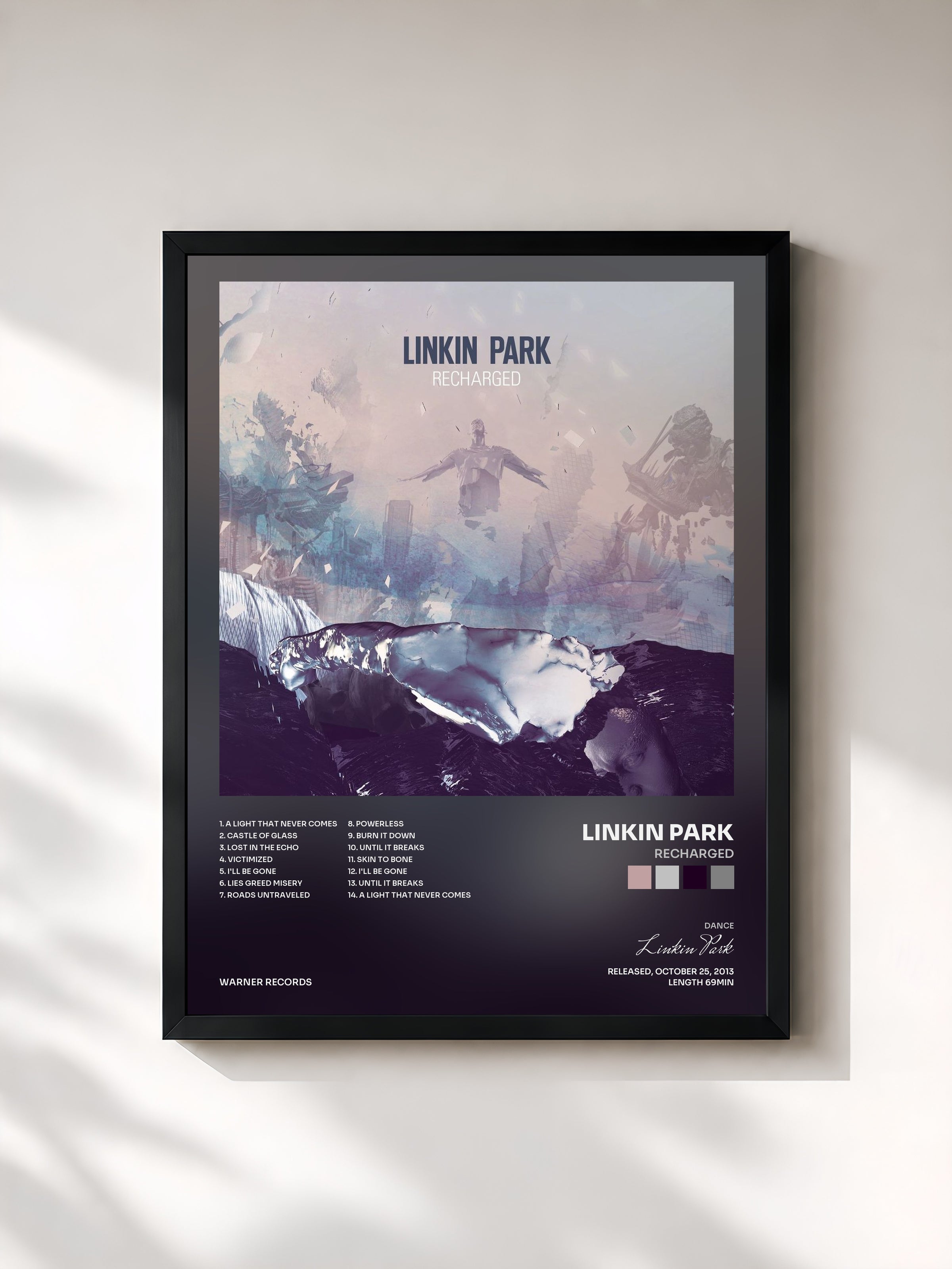 #noir Tableau de l'album RECHARGED de Linkin Park, cadre noir, imprimé et encadré en France