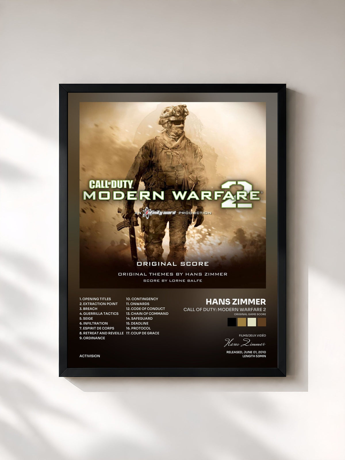 #noir Tableau de l'album Call of Duty: Modern Warfare 2 (Original Game Score) de Hans Zimmer, cadre noir, imprimé et encadré en France