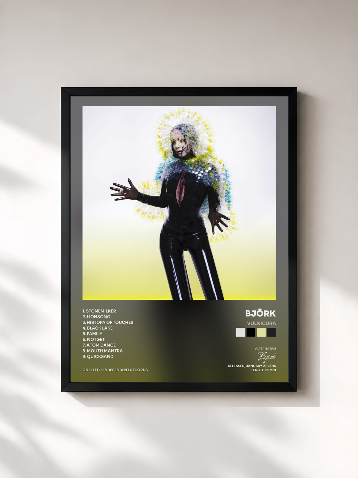 #noir Tableau de l'album Vulnicura de Björk, cadre noir, imprimé et encadré en France