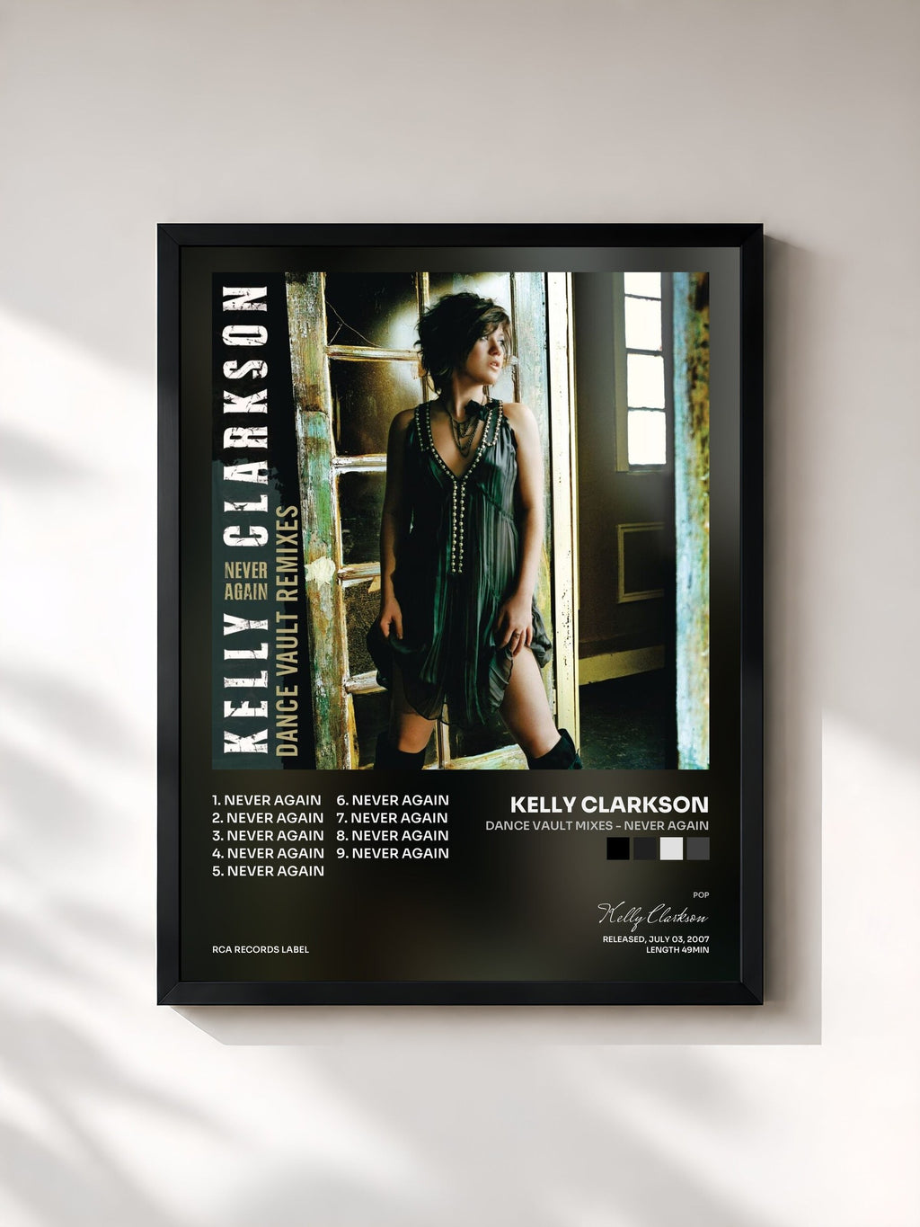#noir Dance Vault Mixes - Never Again by Kelly Clarkson as a framed art print, black frame, printed and framed in France