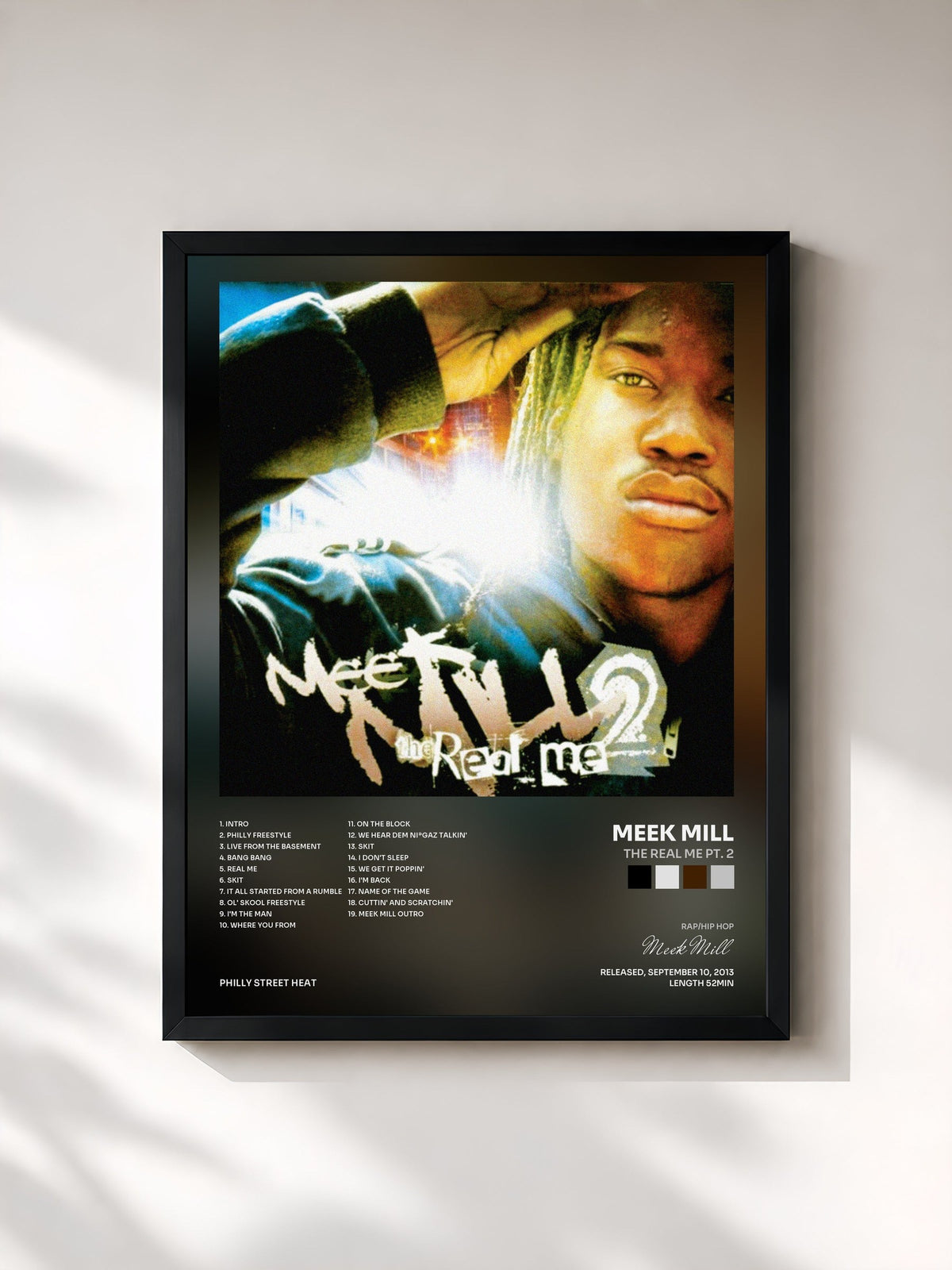 #noir Tableau de l'album The Real Me Pt. 2 de Meek Mill, cadre noir, imprimé et encadré en France