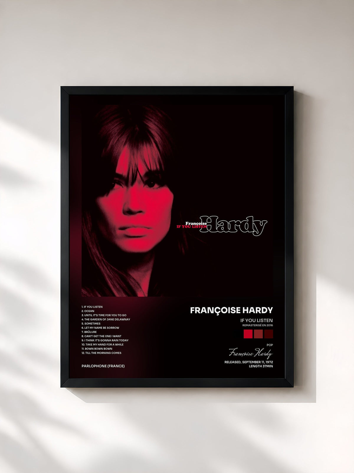 #noir Tableau de l'album If You Listen (Remasterisé en 2016) de Françoise Hardy, cadre noir, imprimé et encadré en France