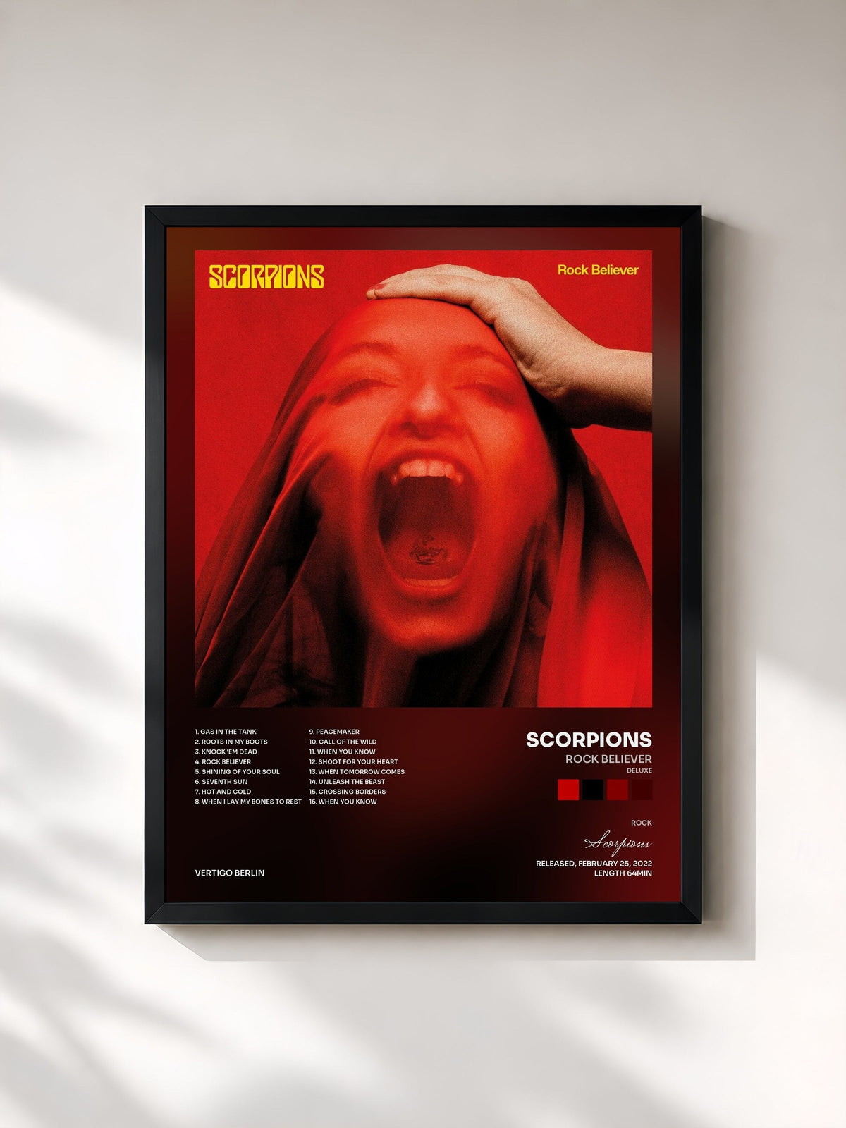 #noir Tableau de l'album Rock Believer (Deluxe) de Scorpions, cadre noir, imprimé et encadré en France