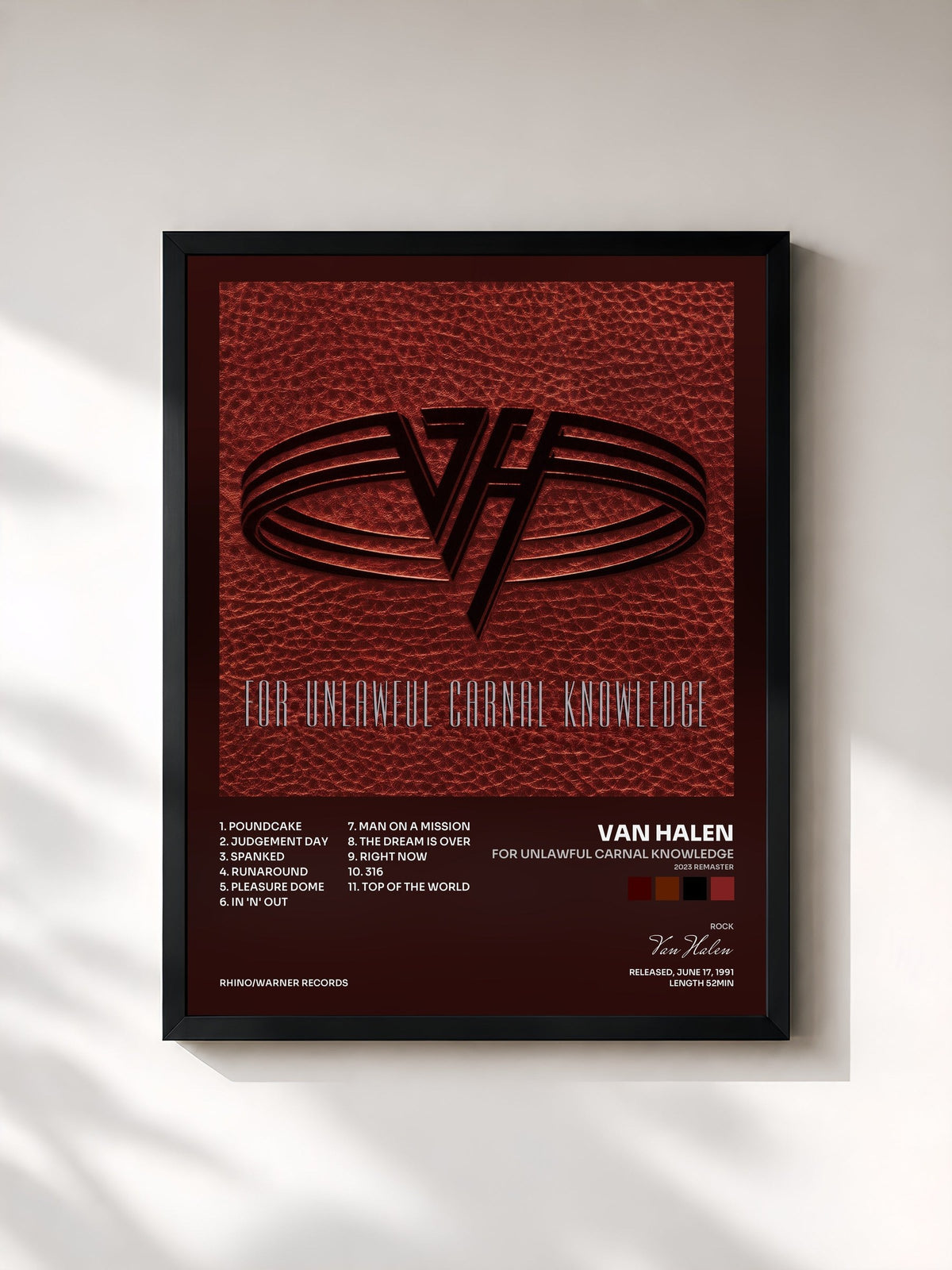 #noir Tableau de l'album For Unlawful Carnal Knowledge (2023 Remaster) de Van Halen, cadre noir, imprimé et encadré en France