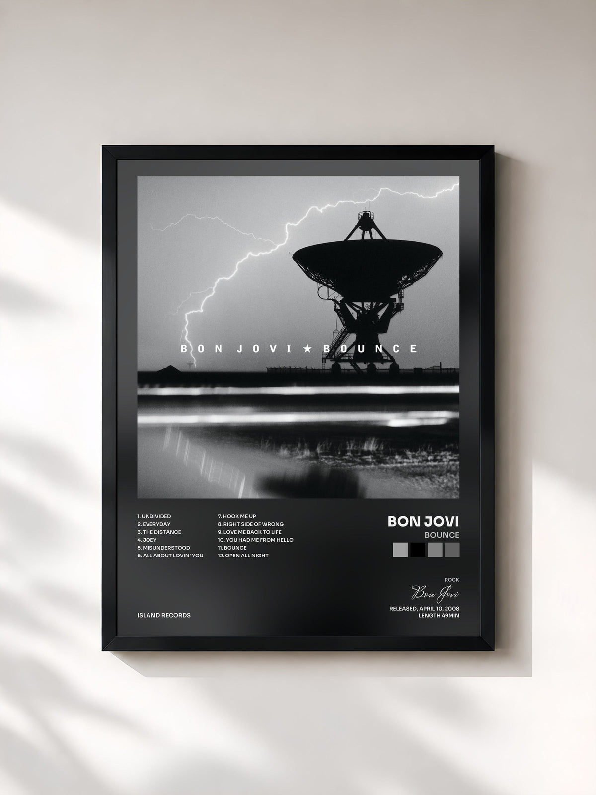 #noir Bounce by Bon Jovi as a framed art print, black frame, printed and framed in France