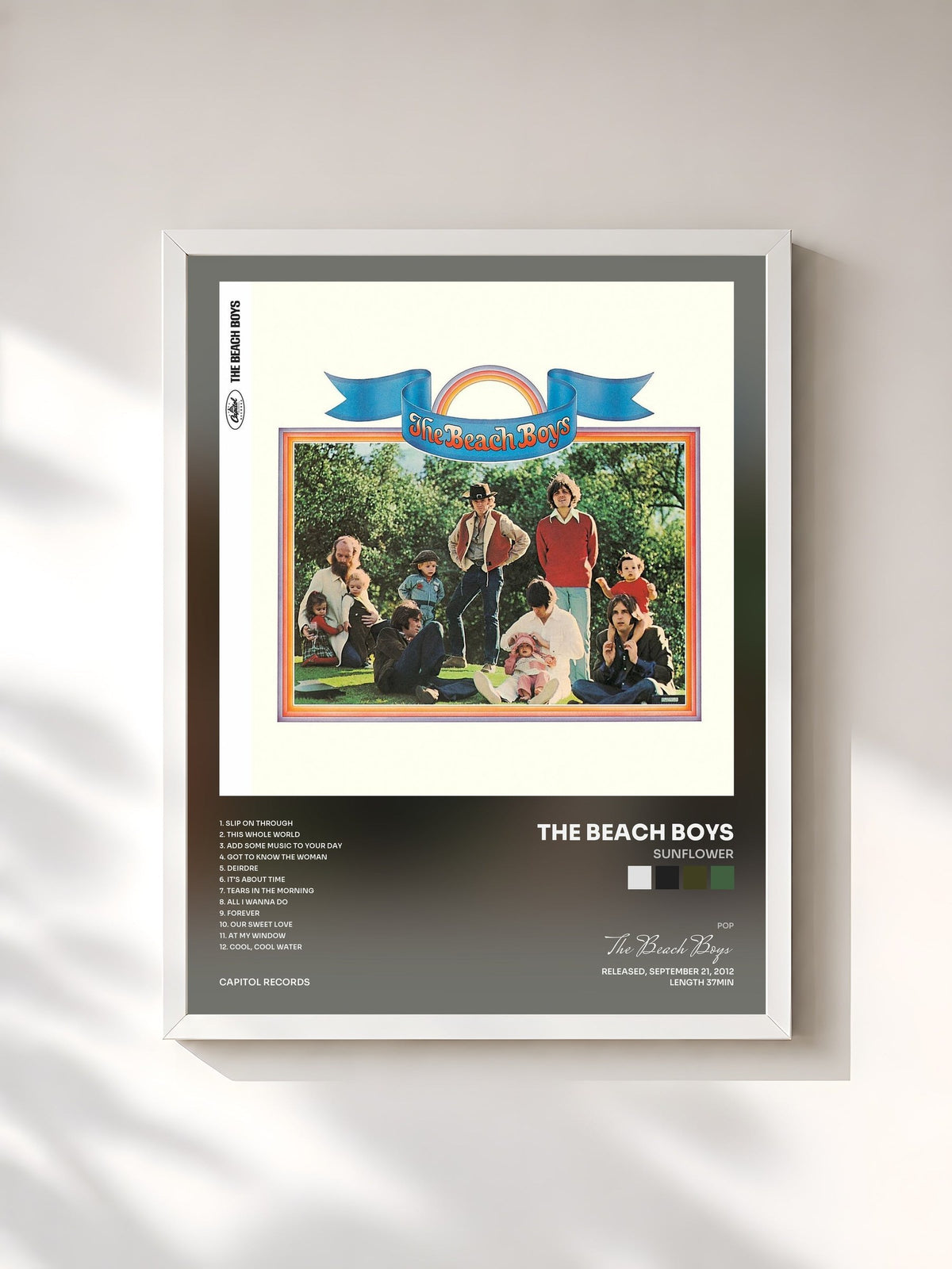 #blanc Sunflower di The Beach Boys in stampa incorniciata, cornice bianca, stampata e incorniciata in Francia