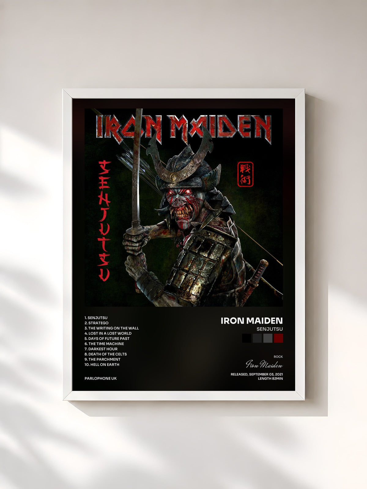 #blanc Tableau de l'album Senjutsu de Iron Maiden, cadre blanc, imprimé et encadré en France