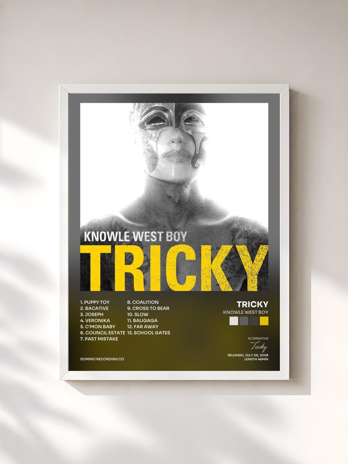 #blanc Tableau de l'album Knowle West Boy de Tricky, cadre blanc, imprimé et encadré en France