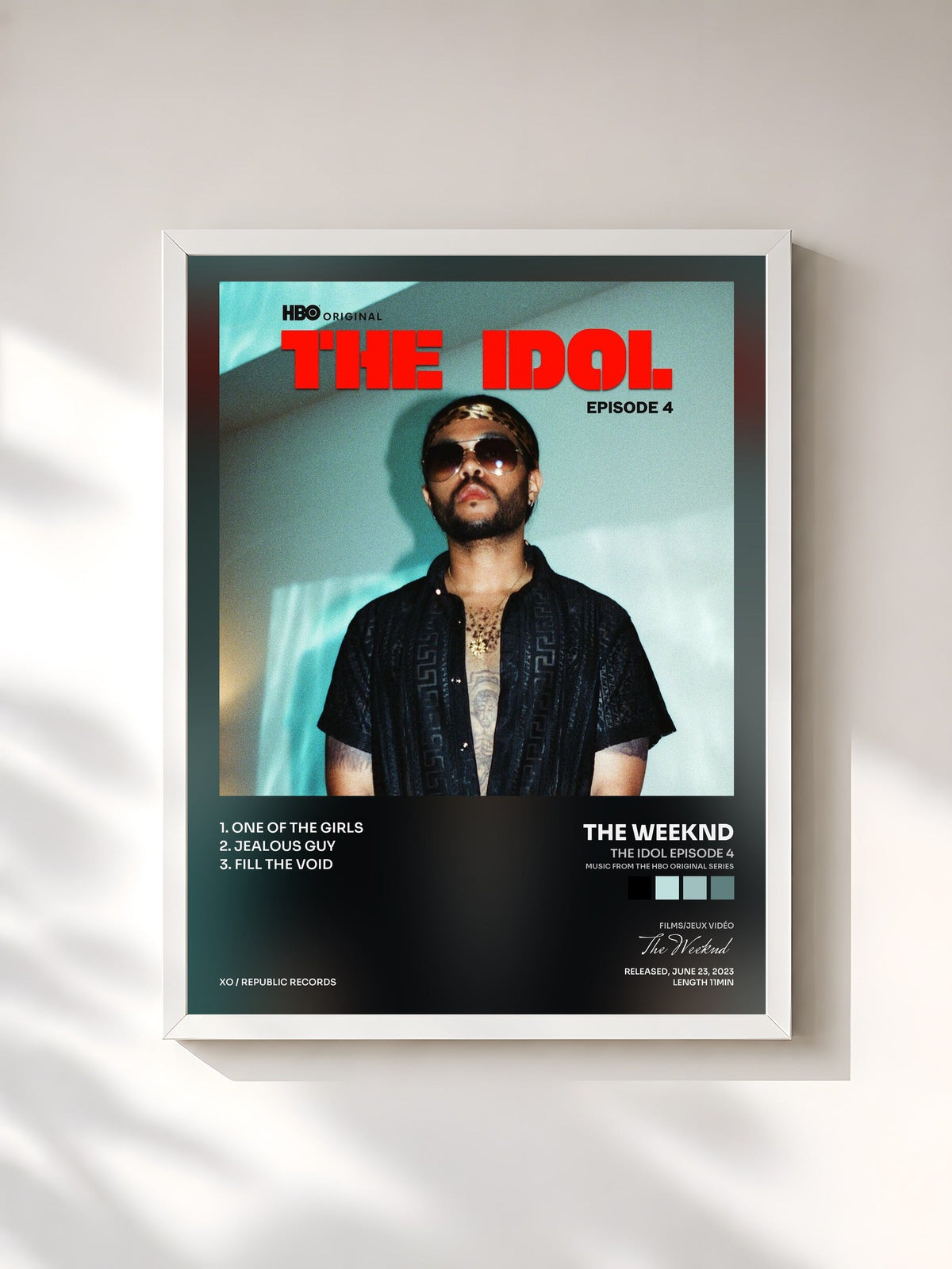#blanc Tableau de l'album The Idol Episode 4 (Music from the HBO Original Series) de The Weeknd, cadre blanc, imprimé et encadré en France