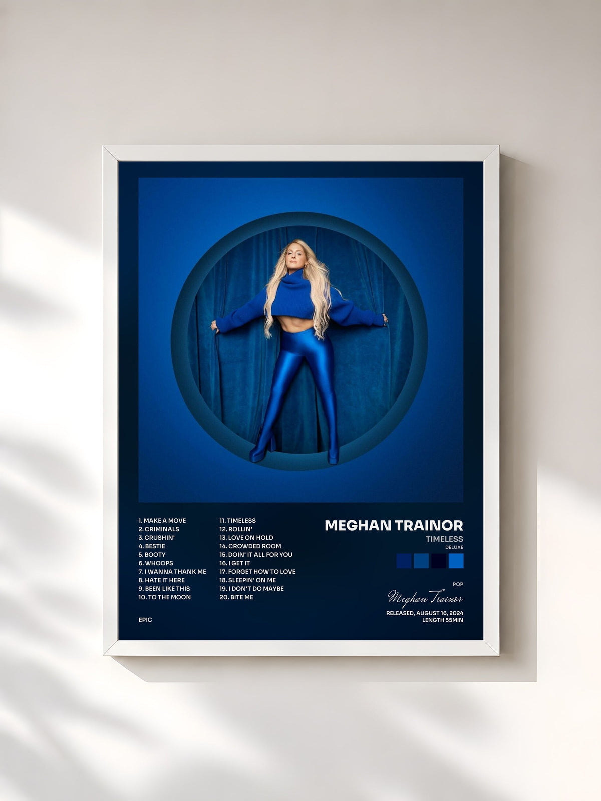 #blanc Timeless (Deluxe) de Meghan Trainor en lámina enmarcada, marco blanco, impresa y enmarcada en Francia