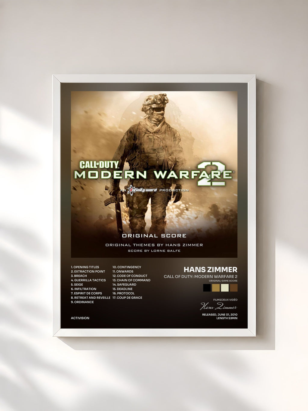 #blanc Tableau de l'album Call of Duty: Modern Warfare 2 (Original Game Score) de Hans Zimmer, cadre blanc, imprimé et encadré en France