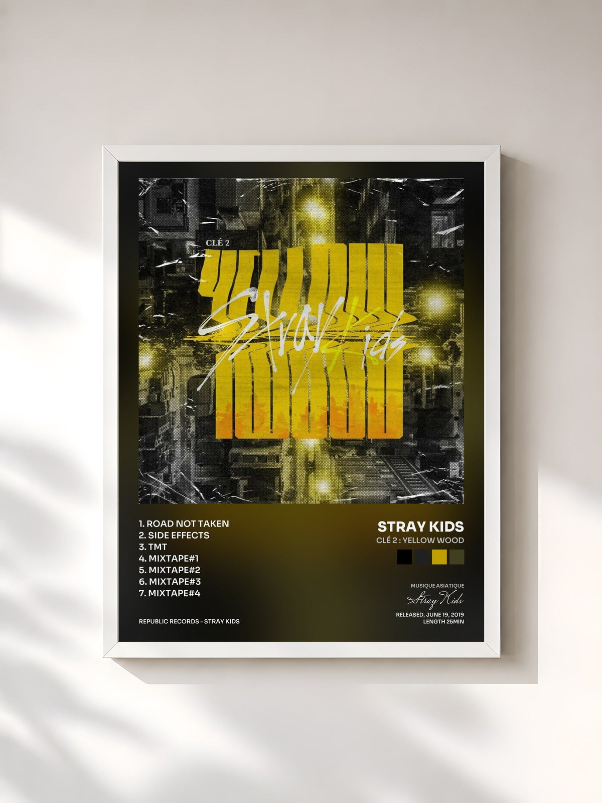 #blanc Tableau de l'album Clé 2 : Yellow Wood de Stray Kids, cadre blanc, imprimé et encadré en France