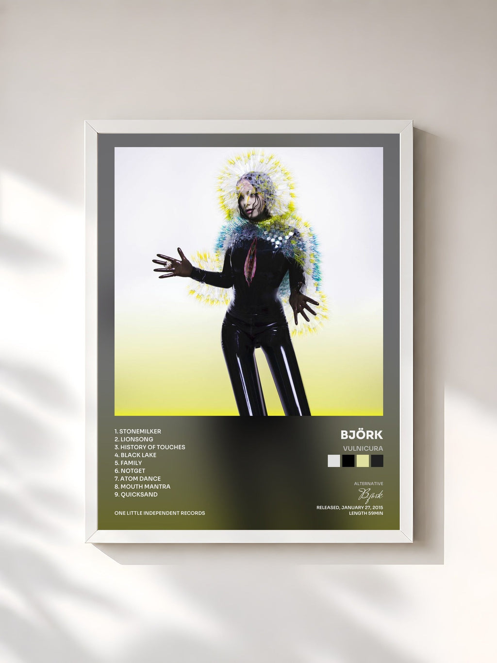 #blanc Vulnicura von Björk als gerahmter Kunstdruck, weißer Rahmen, gedruckt und gerahmt in Frankreich
