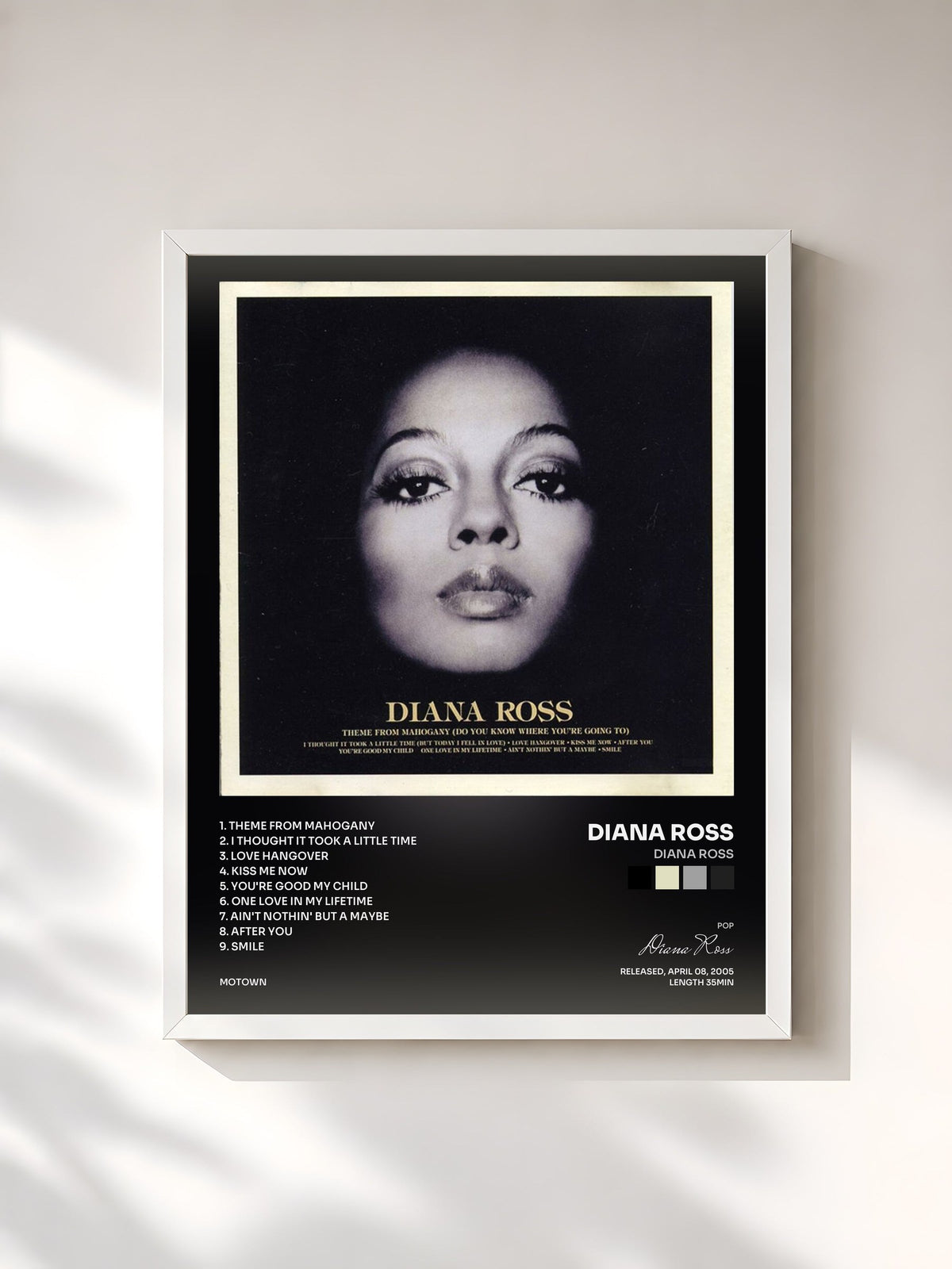 #blanc Tableau de l'album Diana Ross de Diana Ross, cadre blanc, imprimé et encadré en France