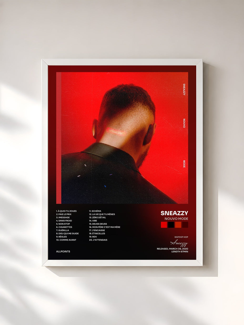 #blanc Tableau de l'album NOUVO MODE de Sneazzy, cadre blanc, imprimé et encadré en France
