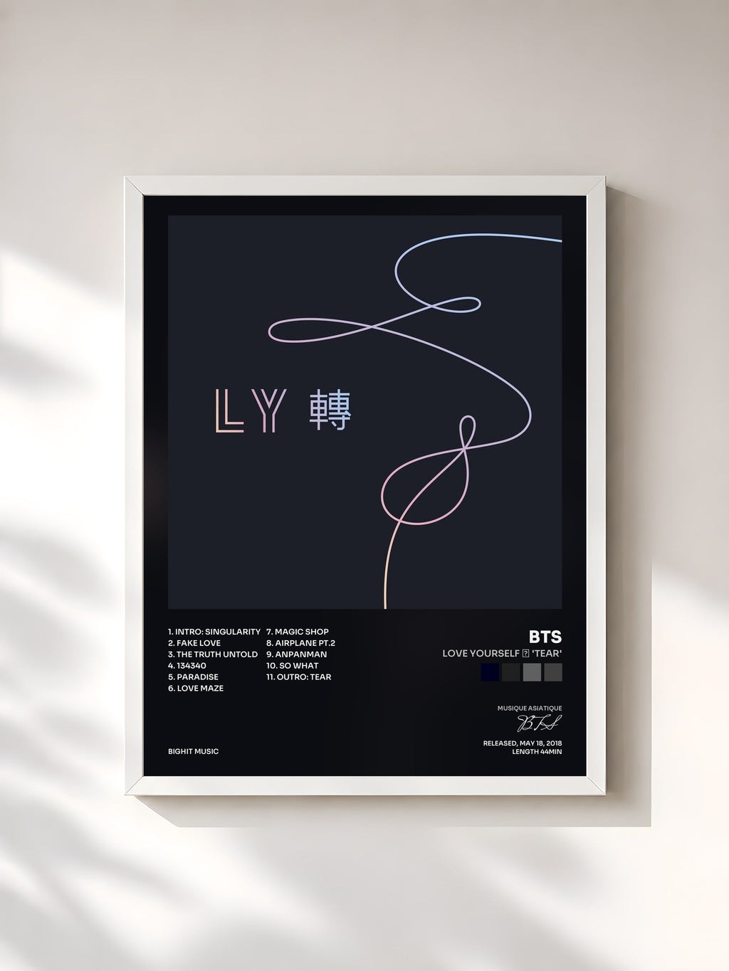 #blanc Tableau de l'album Love Yourself 轉 'Tear' de BTS, cadre blanc, imprimé et encadré en France