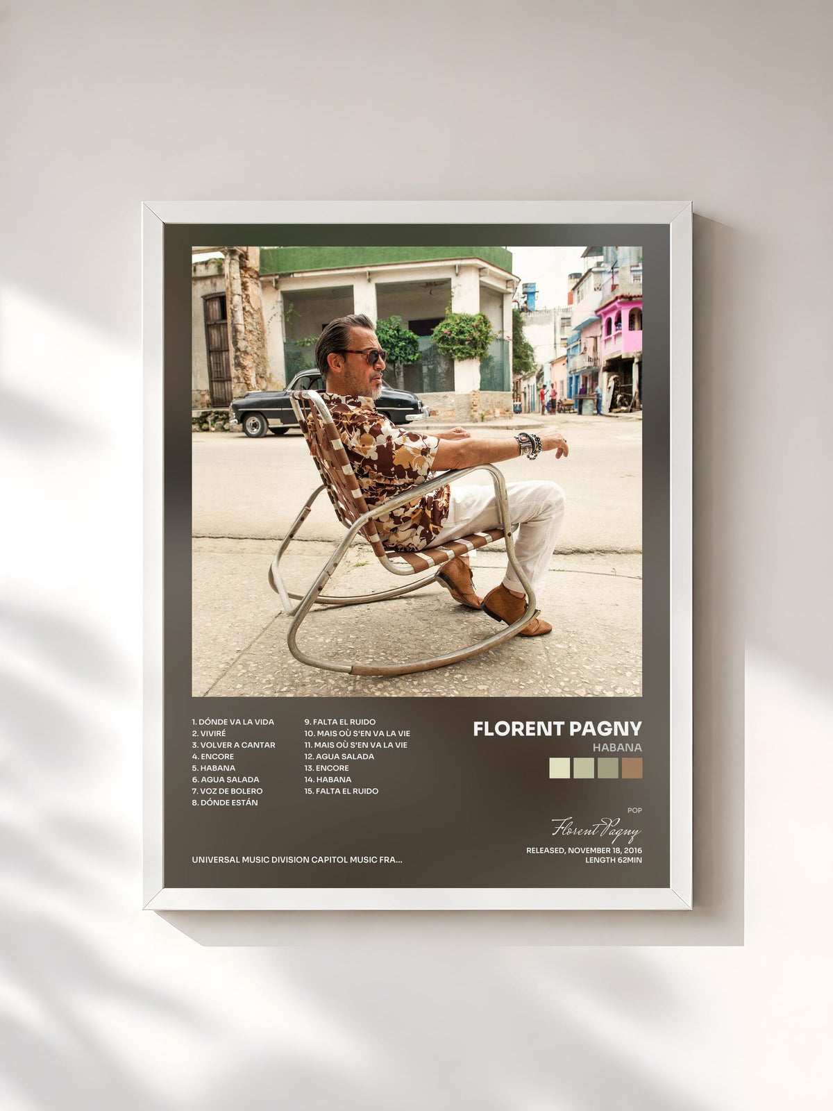 #blanc Tableau de l'album Habana de Florent Pagny, cadre blanc, imprimé et encadré en France