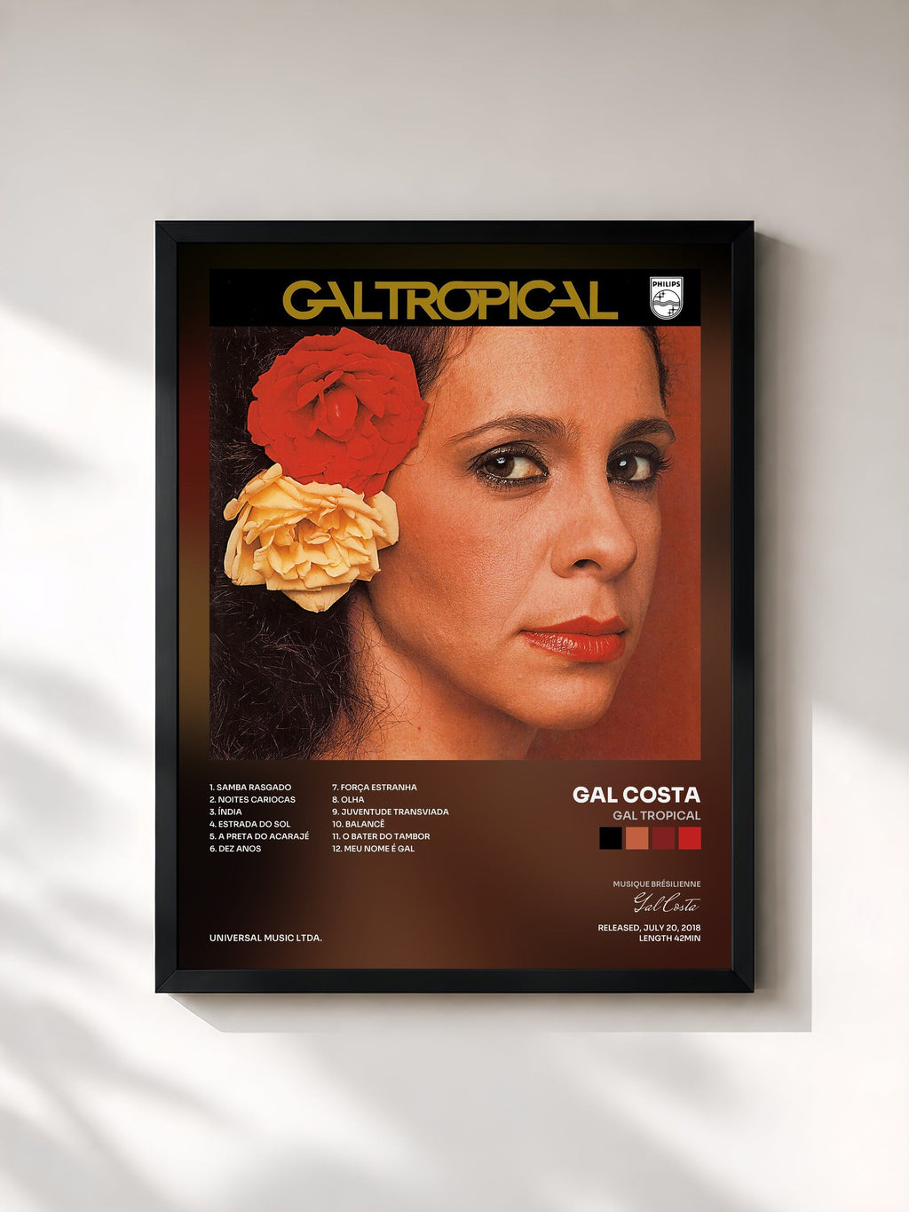 #noir Tableau de l'album Gal Tropical de Gal Costa, cadre noir, imprimé et encadré en France