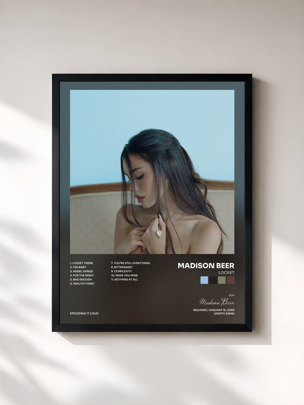 #noir Tableau de l'album locket de Madison Beer, cadre noir, imprimé et encadré en France