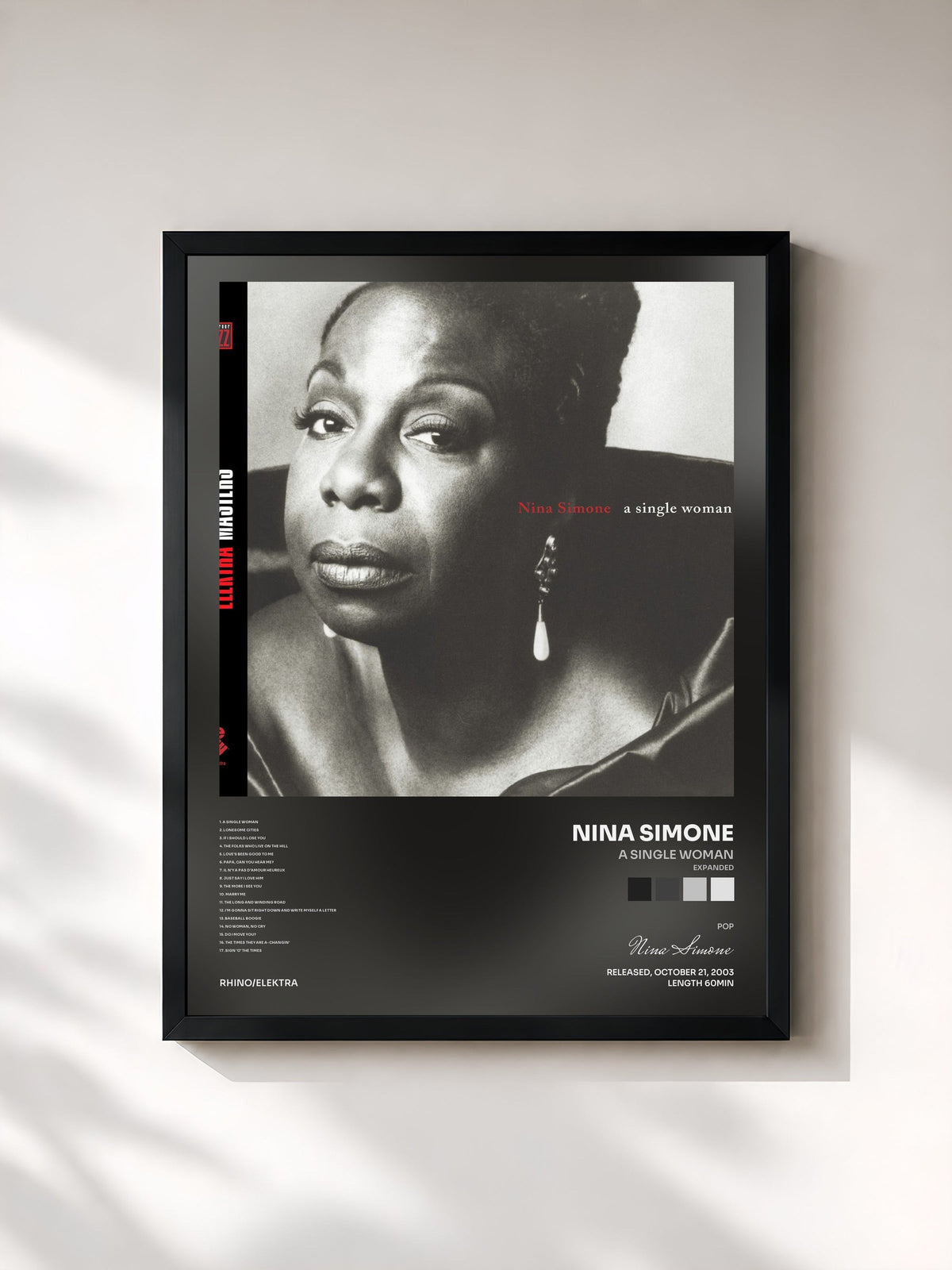 #noir Tableau de l'album A Single Woman (Expanded) de Nina Simone, cadre noir, imprimé et encadré en France