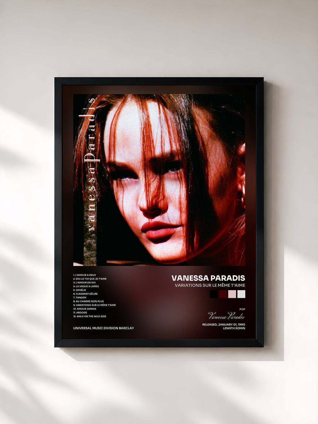 #noir Variations sur le même t’aime by Vanessa Paradis as a framed art print, black frame, printed and framed in France