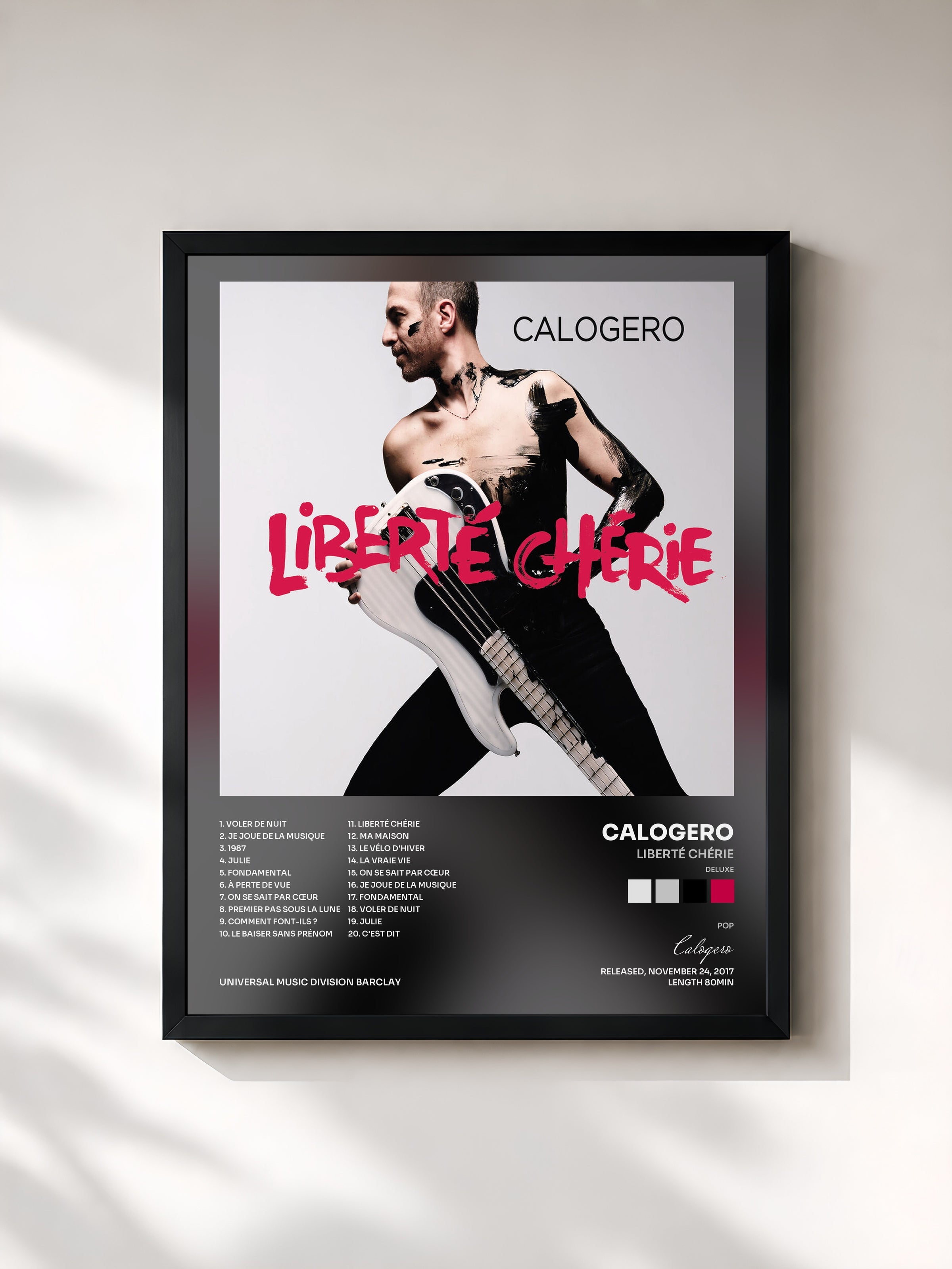 #noir Liberté chérie (Deluxe) de Calogero en lámina enmarcada, marco negro, impresa y enmarcada en Francia