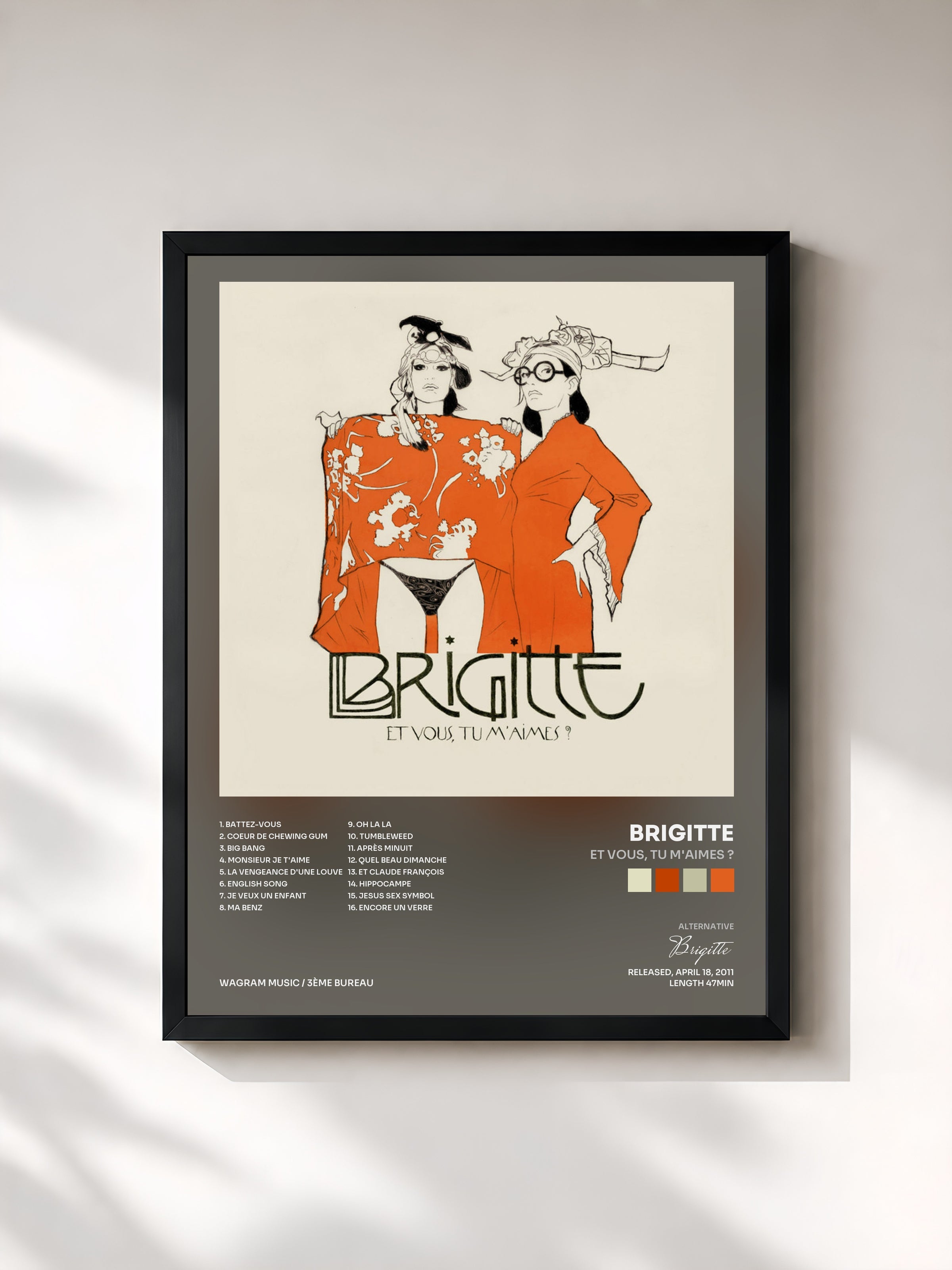 #noir Tableau de l'album Et vous, tu m'aimes ? de Brigitte, cadre noir, imprimé et encadré en France