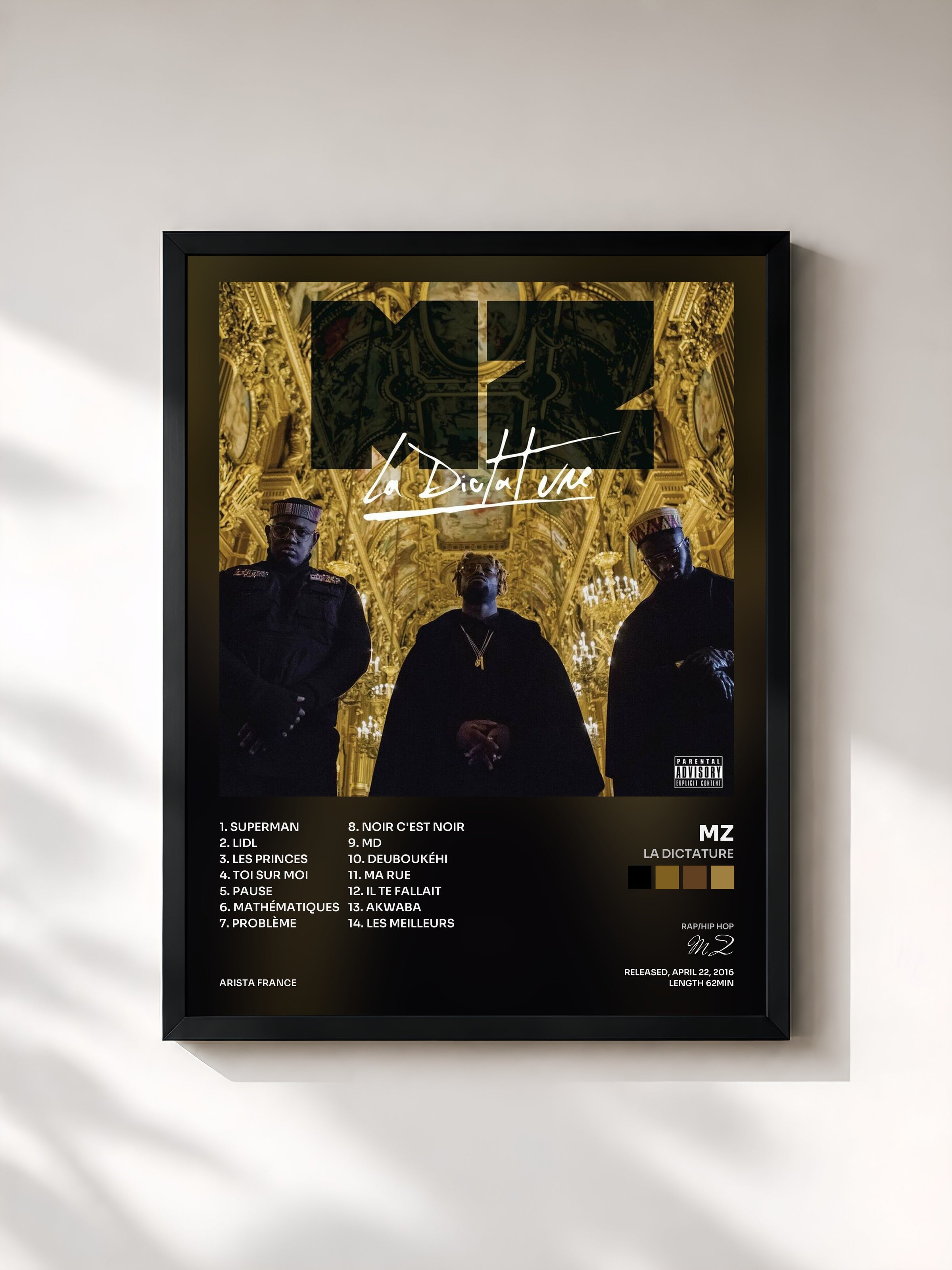 #noir Tableau de l'album La dictature de MZ, cadre noir, imprimé et encadré en France