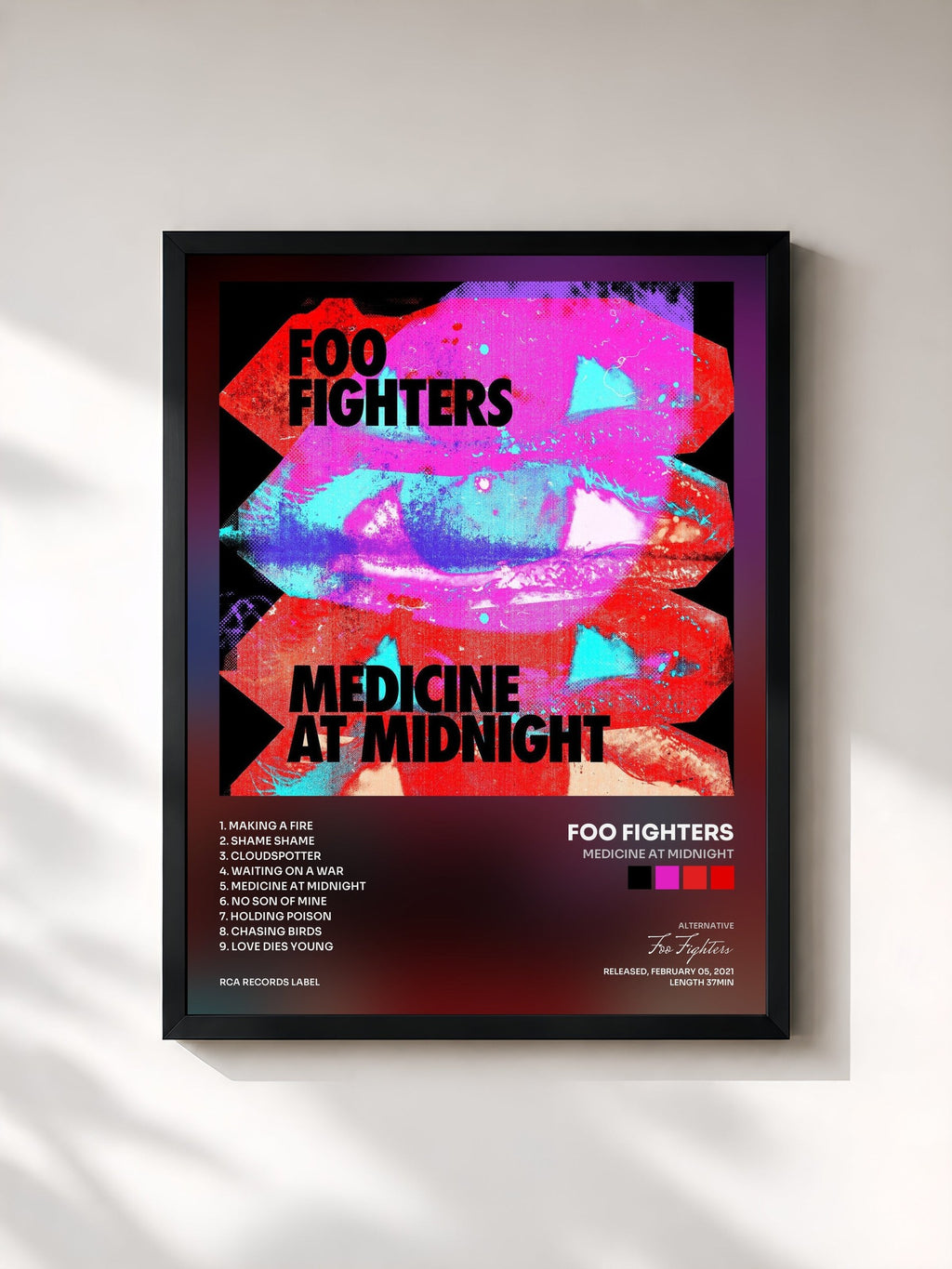 #noir Medicine At Midnight di Foo Fighters in stampa incorniciata, cornice nera, stampata e incorniciata in Francia