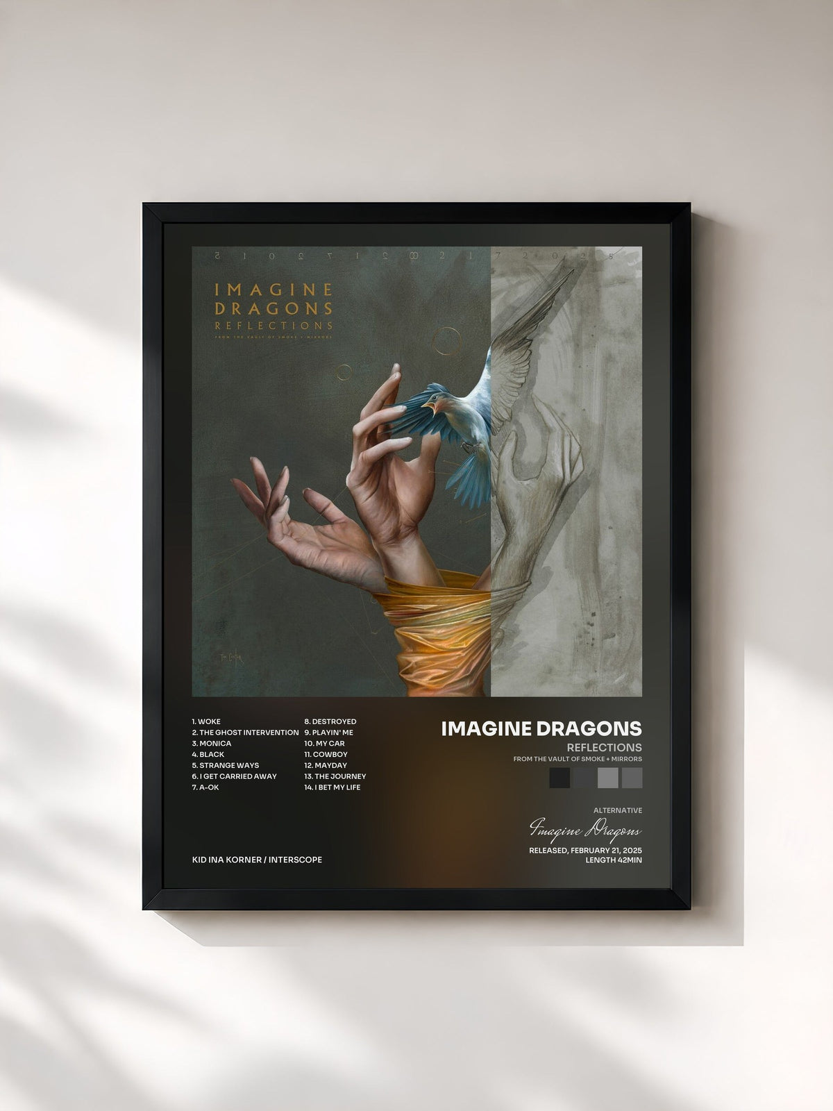 #noir Tableau de l'album Reflections (From The Vault Of Smoke + Mirrors) de Imagine Dragons, cadre noir, imprimé et encadré en France