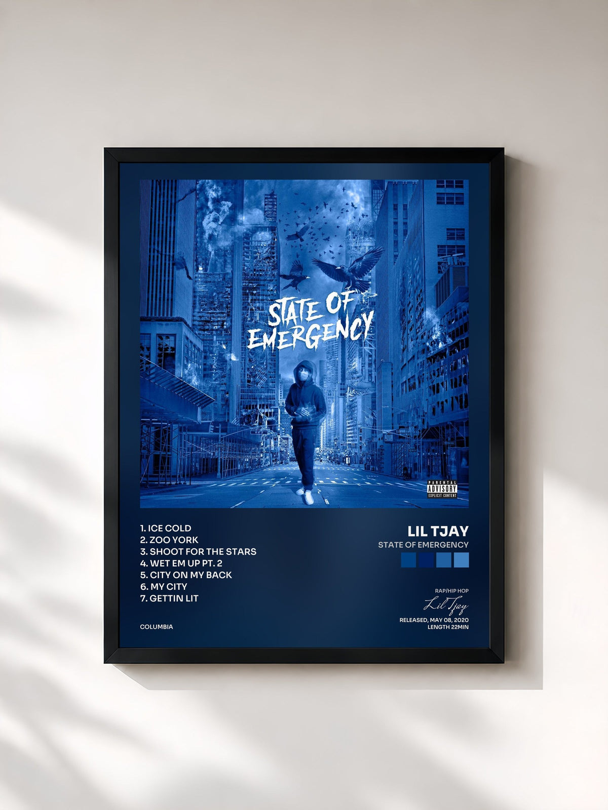 #noir Tableau de l'album State of Emergency de Lil Tjay, cadre noir, imprimé et encadré en France