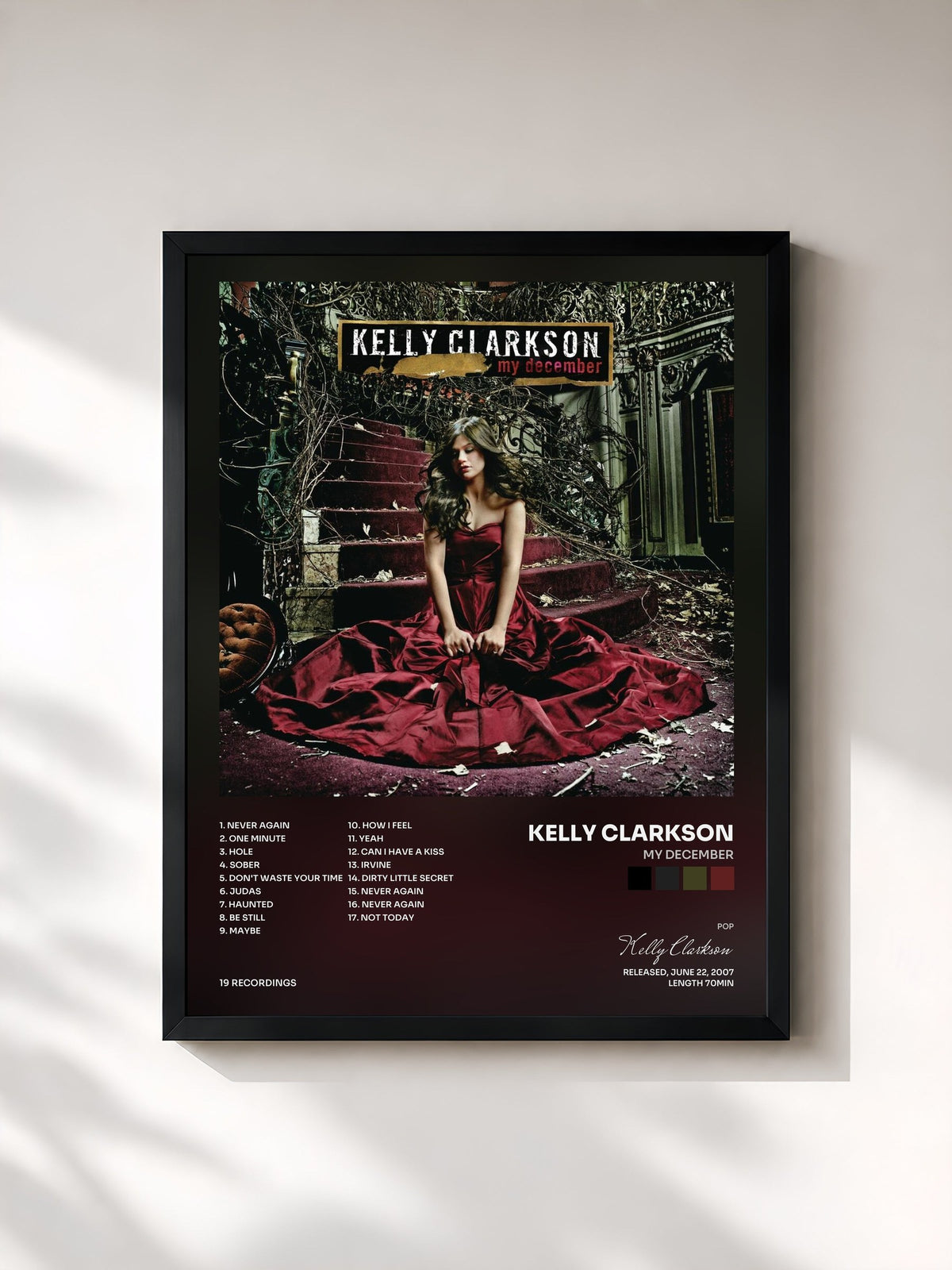 #noir Tableau de l'album My December de Kelly Clarkson, cadre noir, imprimé et encadré en France