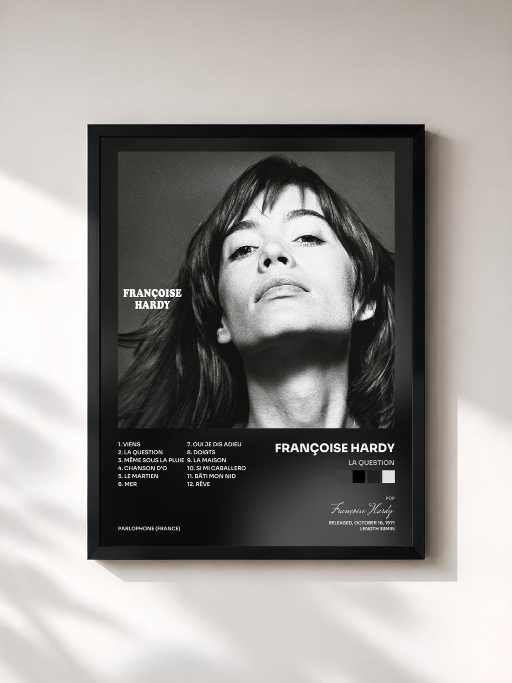 #noir La question di Françoise Hardy in stampa incorniciata, cornice nera, stampata e incorniciata in Francia