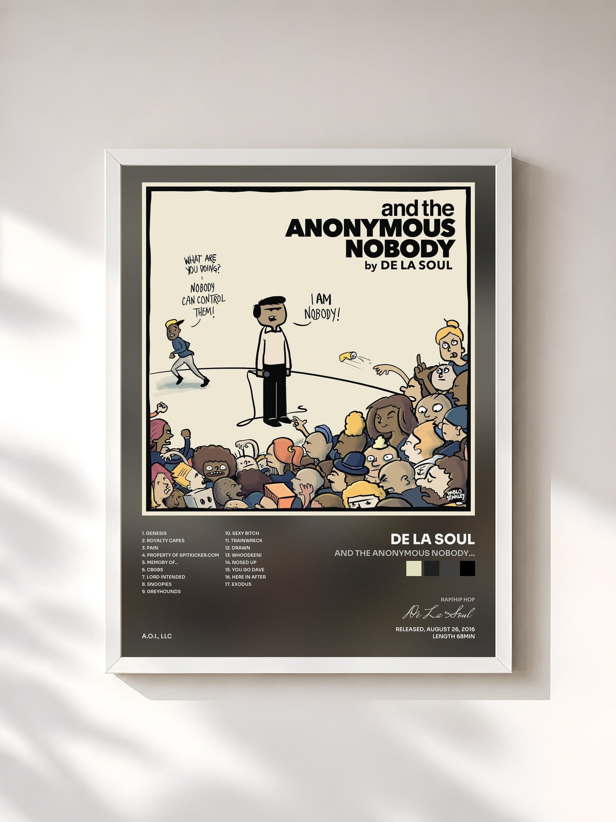 #blanc and the Anonymous Nobody... by De La Soul as a framed art print, white frame, printed and framed in France