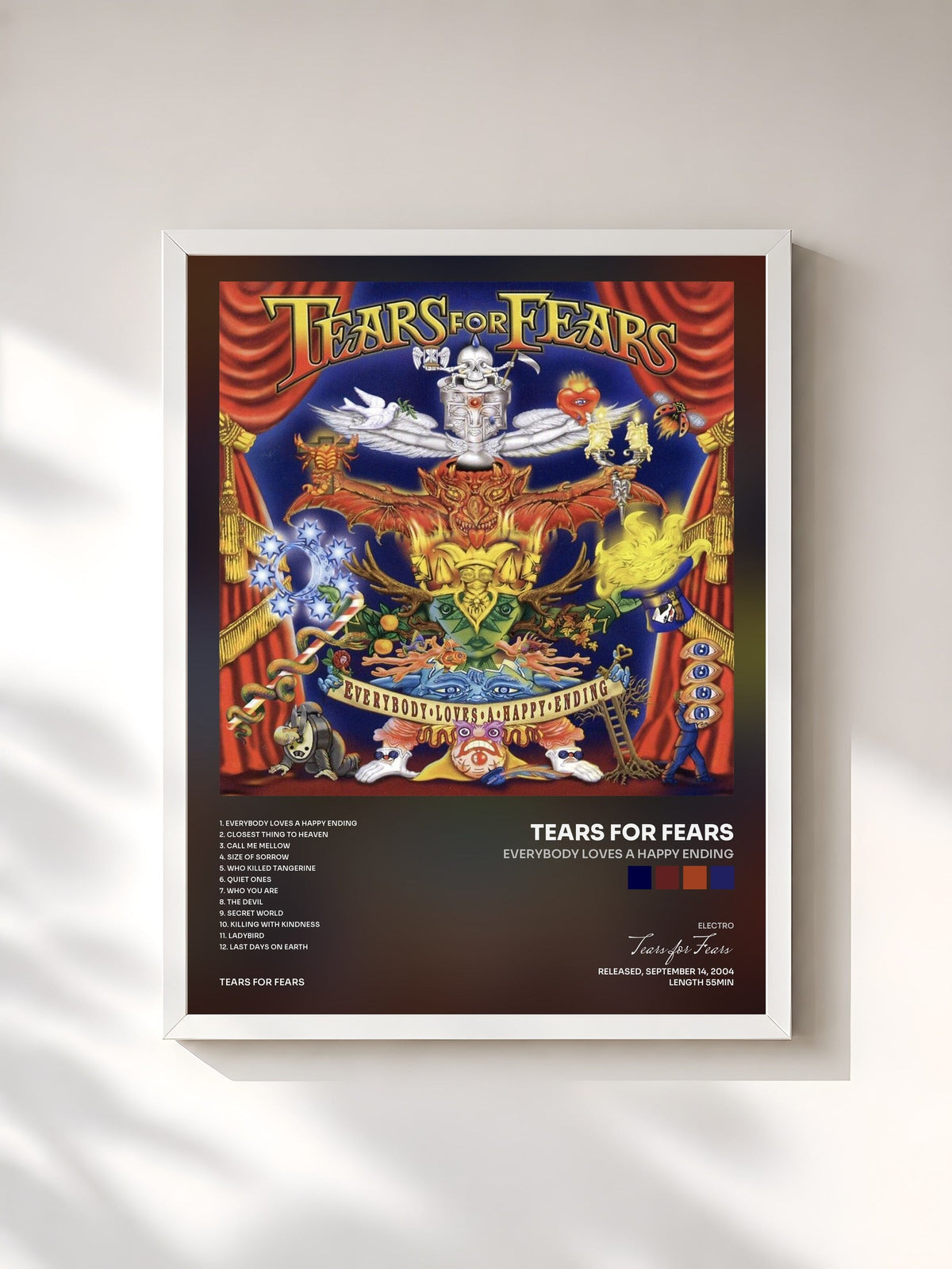 #blanc Everybody Loves a Happy Ending by Tears for Fears as a framed art print, white frame, printed and framed in France