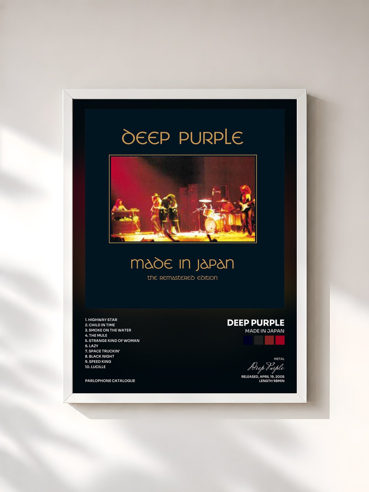 #blanc Tableau de l'album Made In Japan de Deep Purple, cadre blanc, imprimé et encadré en France