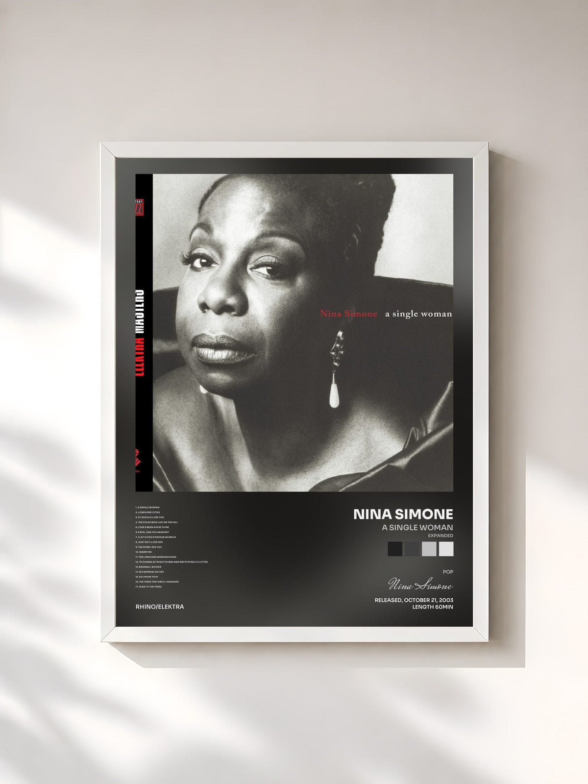 #blanc Tableau de l'album A Single Woman (Expanded) de Nina Simone, cadre blanc, imprimé et encadré en France