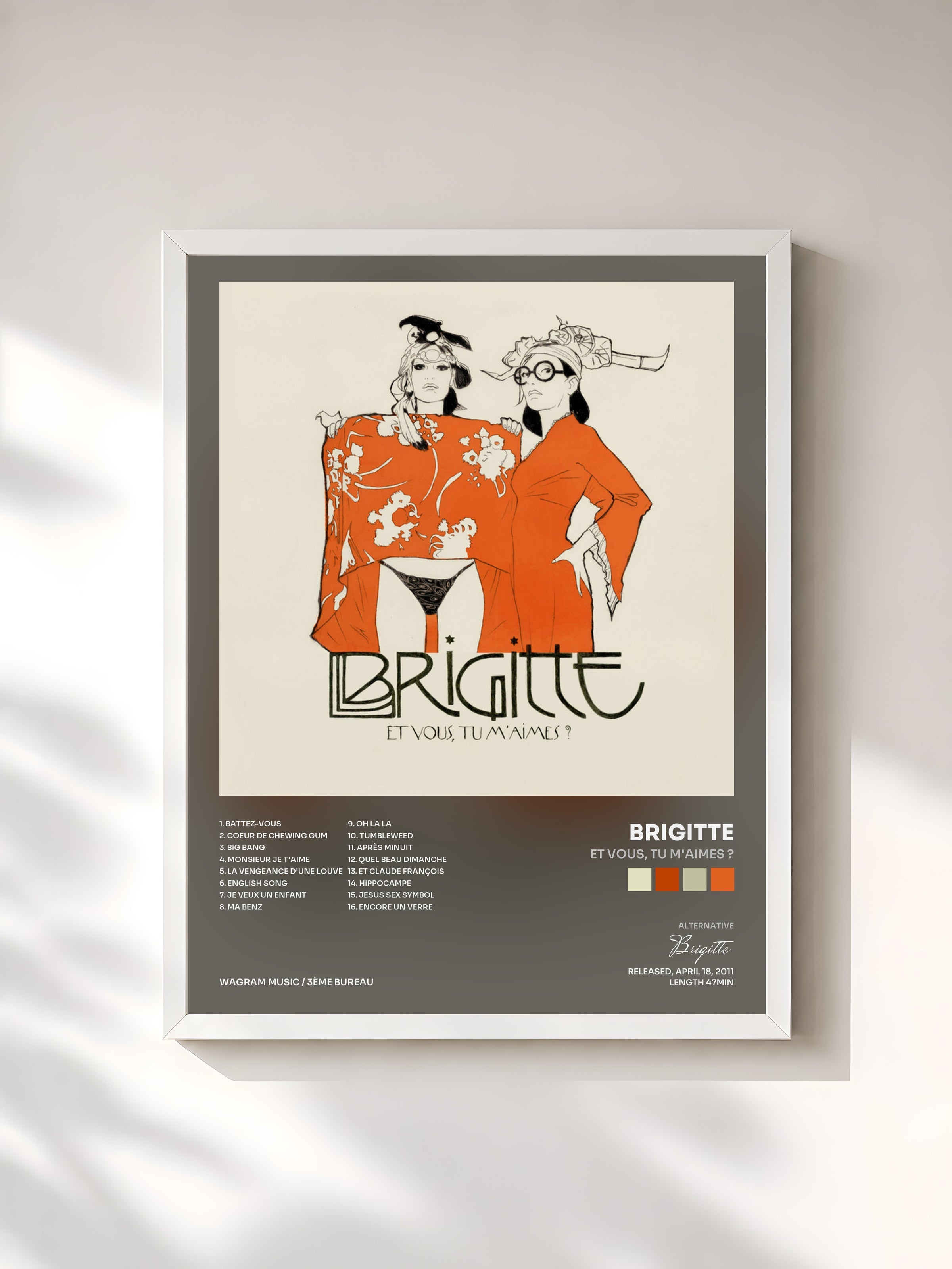 #blanc Tableau de l'album Et vous, tu m'aimes ? de Brigitte, cadre blanc, imprimé et encadré en France
