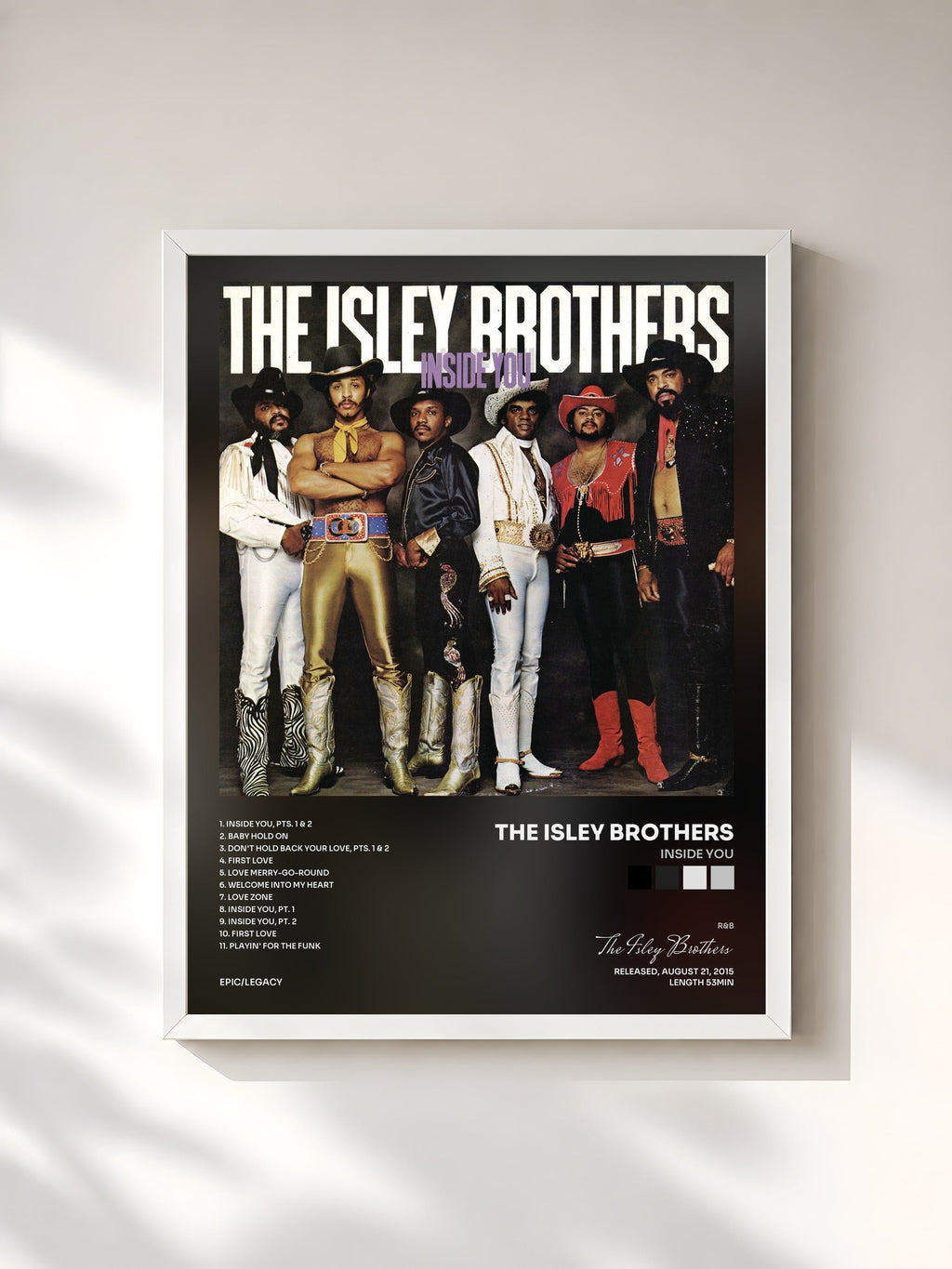 #blanc Tableau de l'album Inside You de The Isley Brothers, cadre blanc, imprimé et encadré en France