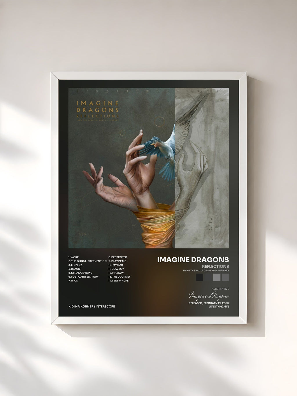 #blanc Tableau de l'album Reflections (From The Vault Of Smoke + Mirrors) de Imagine Dragons, cadre blanc, imprimé et encadré en France