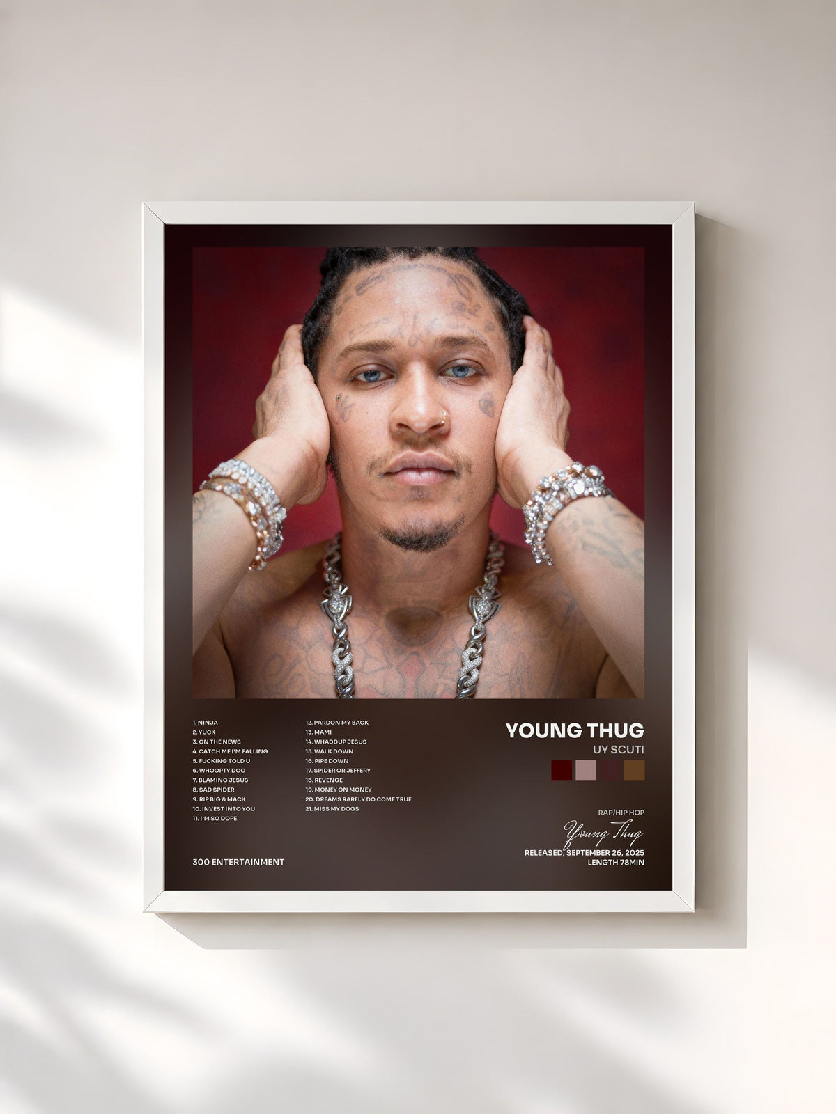 #blanc Tableau de l'album UY SCUTI de Young Thug, cadre blanc, imprimé et encadré en France