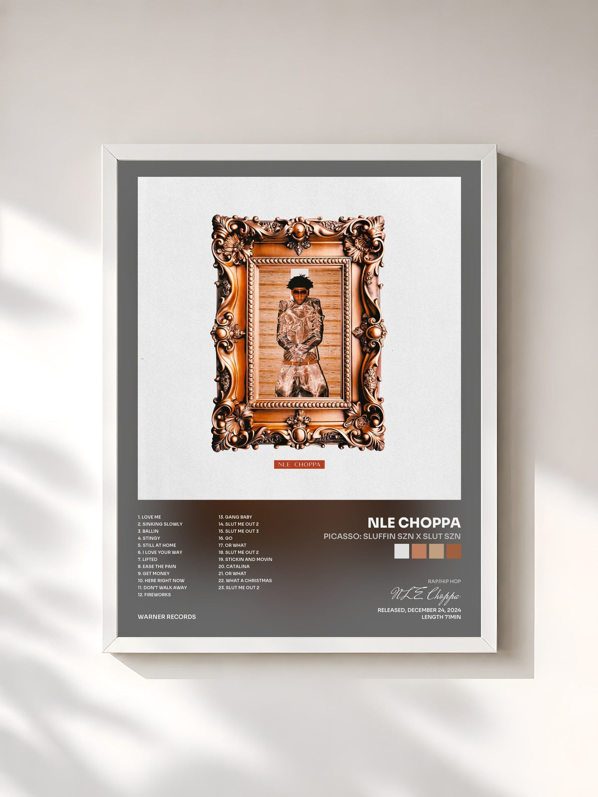 #blanc Tableau de l'album PICASSO: SLUFFIN SZN X SLUT SZN de NLE Choppa, cadre blanc, imprimé et encadré en France