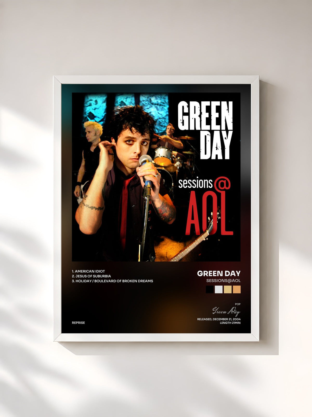 #blanc Tableau de l'album Sessions@AOL de Green Day, cadre blanc, imprimé et encadré en France