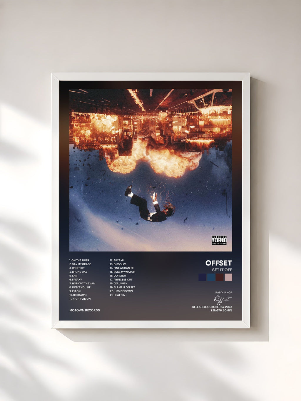 #blanc Tableau de l'album SET IT OFF de Offset, cadre blanc, imprimé et encadré en France
