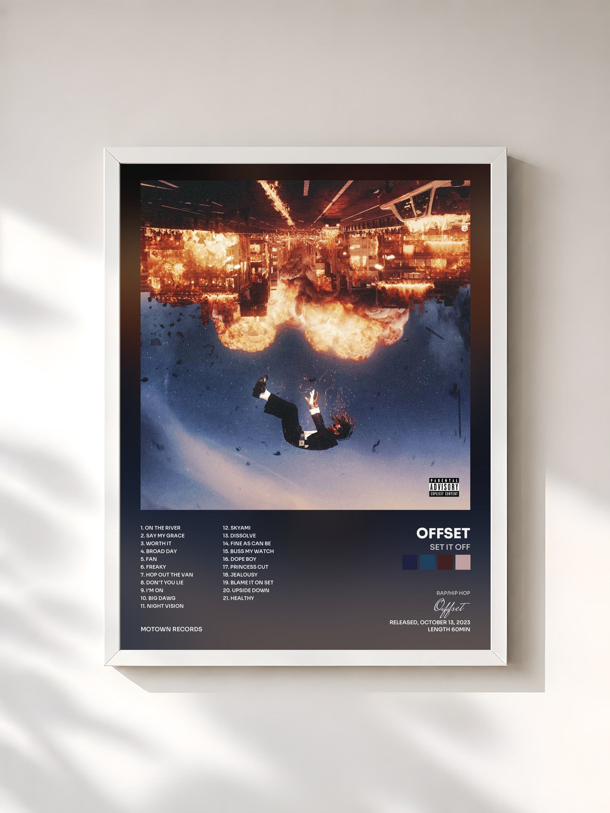 #blanc Tableau de l'album SET IT OFF de Offset, cadre blanc, imprimé et encadré en France