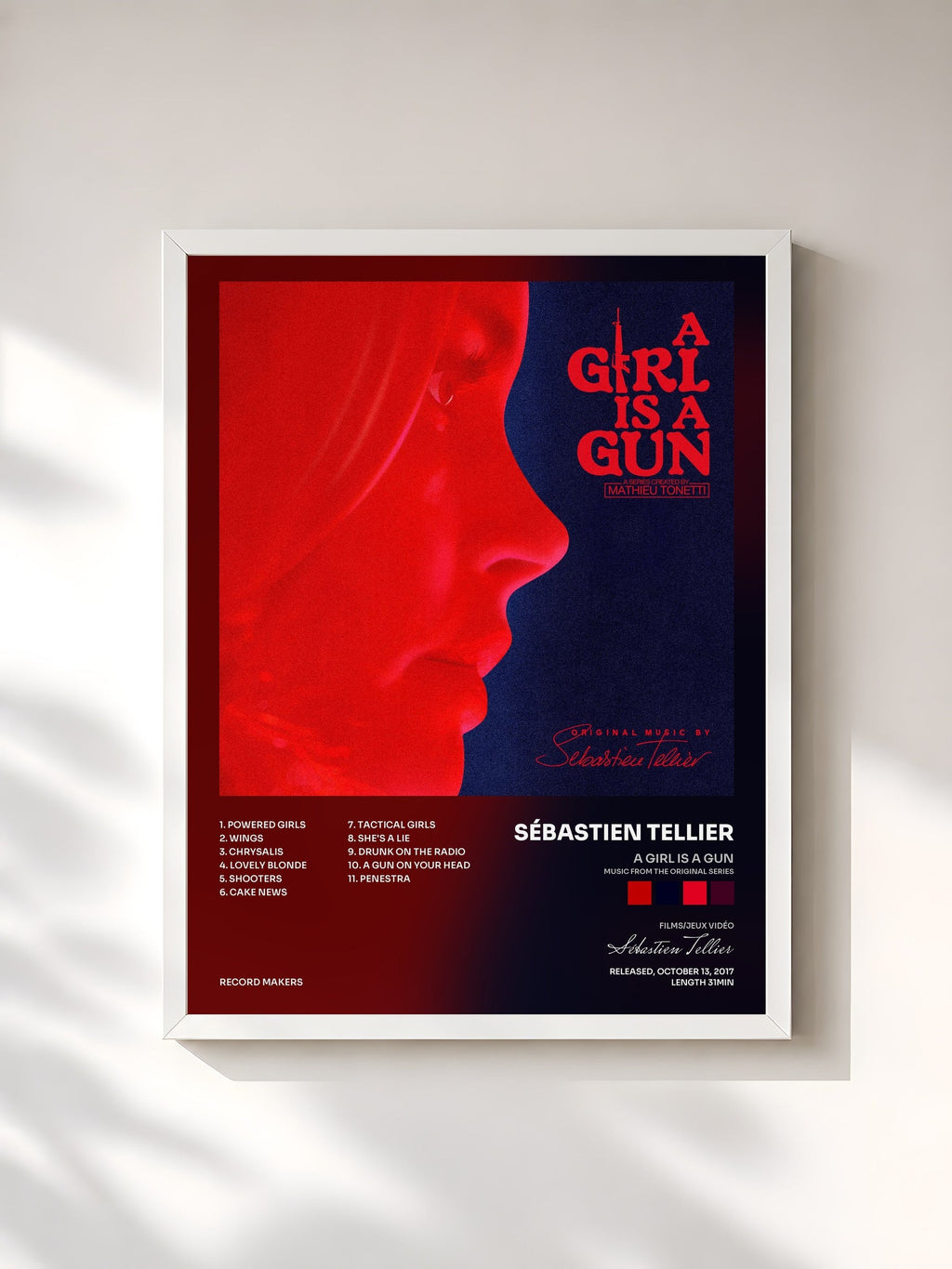 #blanc A Girl Is a Gun (Music from the Original Series) von Sébastien Tellier als gerahmter Kunstdruck, weißer Rahmen, gedruckt und gerahmt in Frankreich