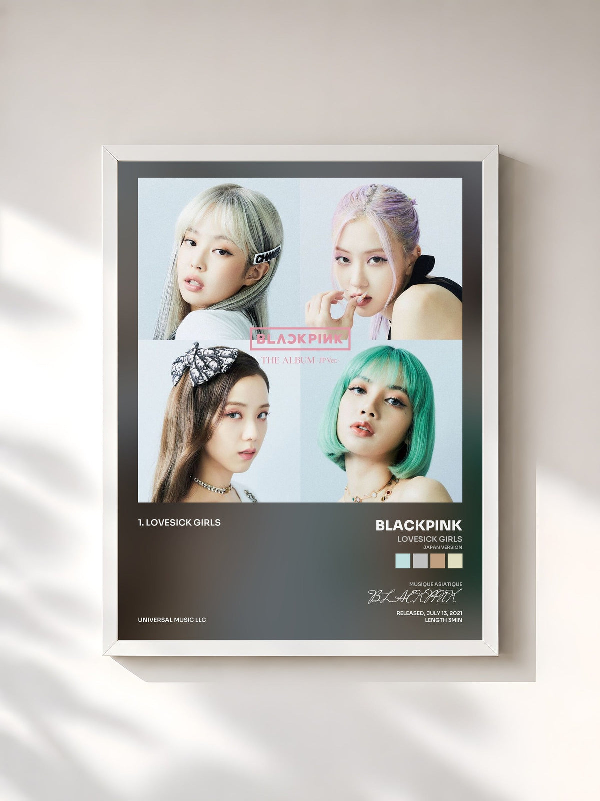 #blanc Tableau de l'album Lovesick Girls (Japan Version) de BLACKPINK, cadre blanc, imprimé et encadré en France