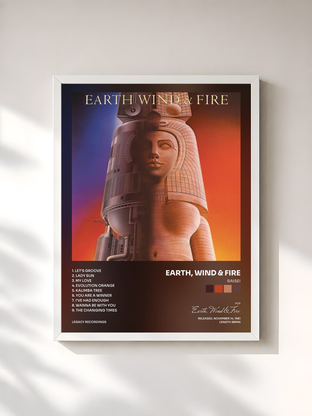 #blanc Raise! by Earth, Wind & Fire as a framed art print, white frame, printed and framed in France